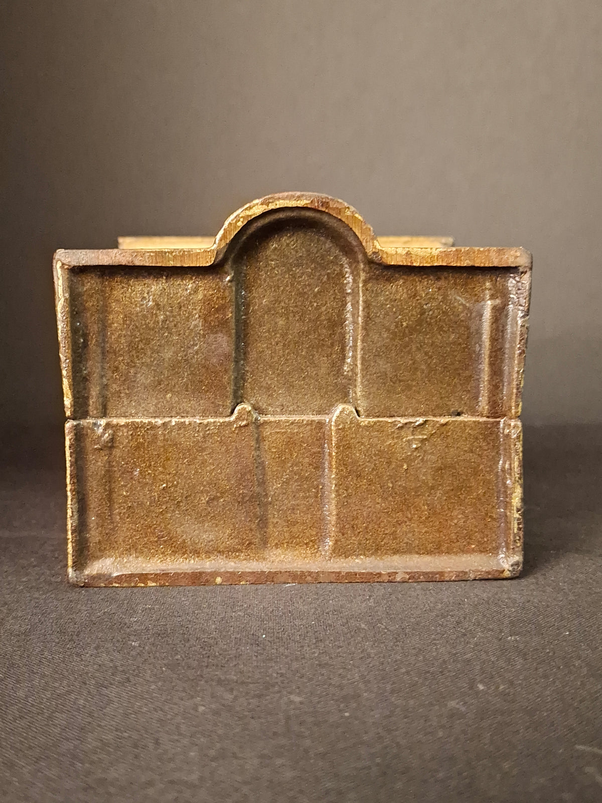 Antique Cast Iron Roof Bank J&E Stevens Architectural Building Still Coin Savings Bank Gold Paint c. 1890