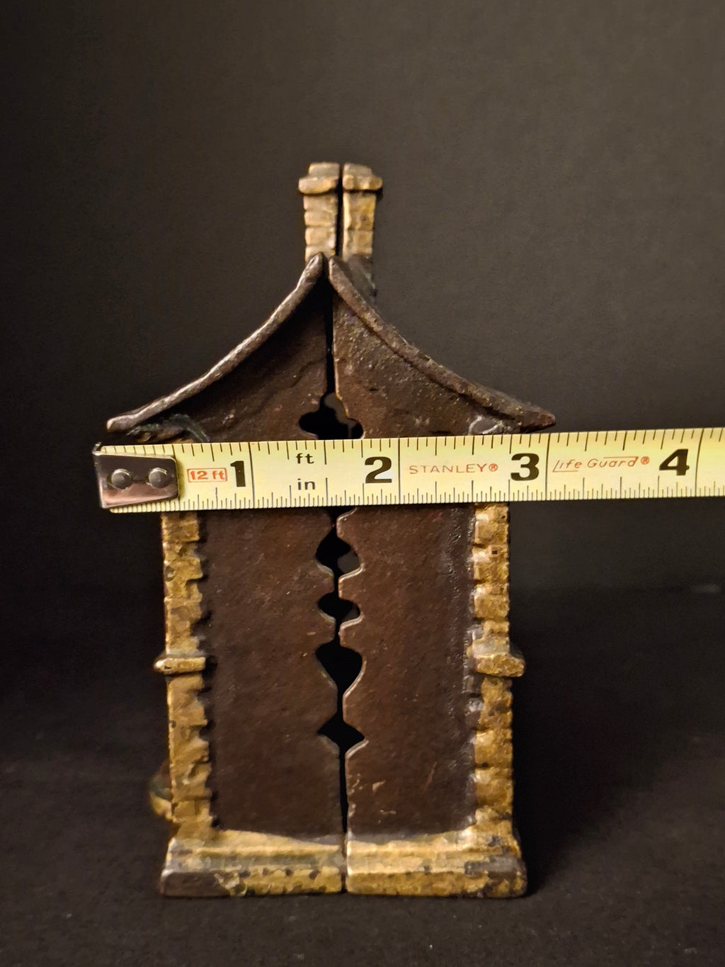 Antique Cast Iron Roof Bank J&E Stevens Architectural Building Still Coin Savings Bank Gold Paint c. 1890