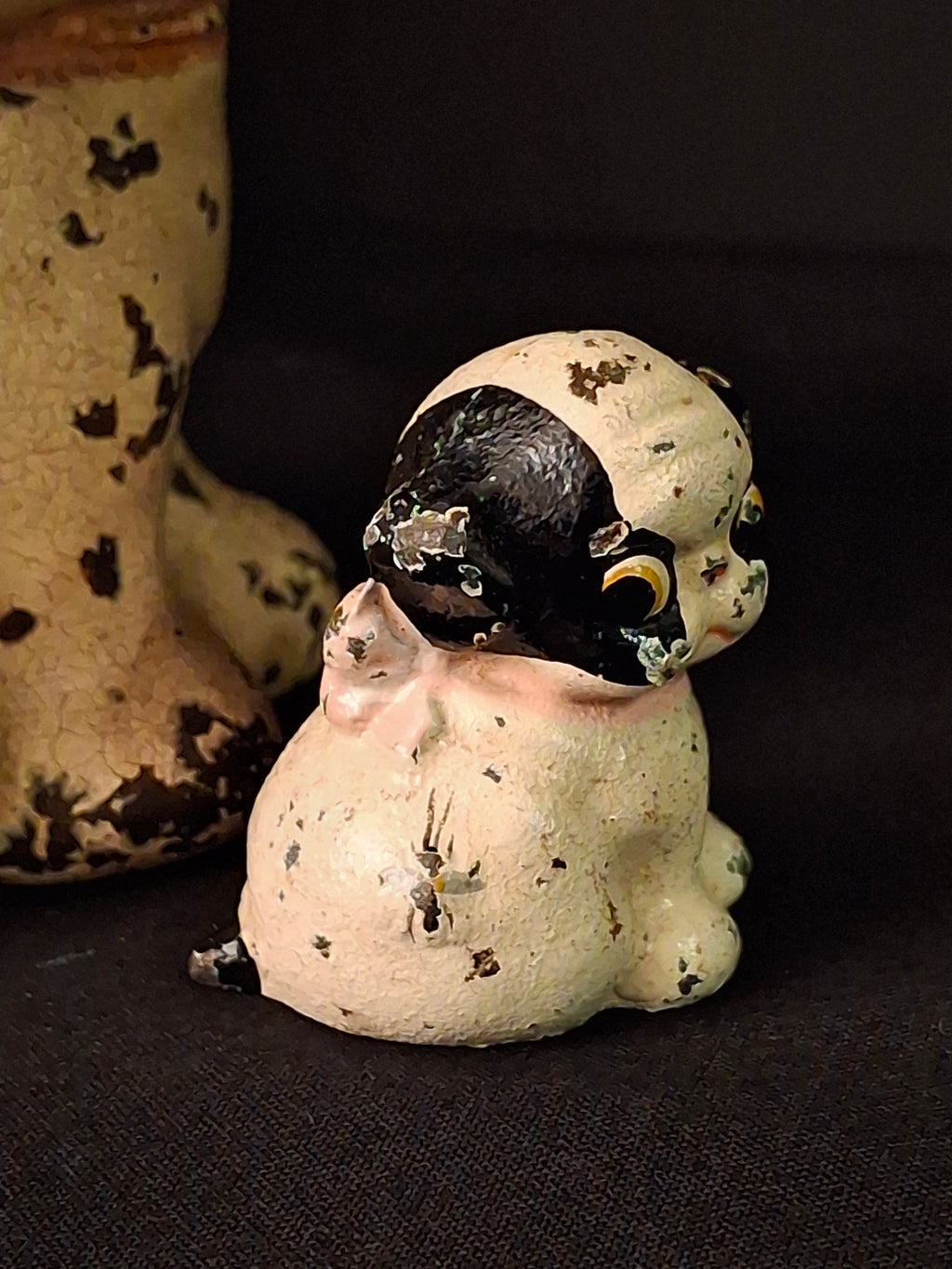 Antique Hubley Cast Iron Puppo Dog Coin Bank & Miniature Figure Set Grace Drayton