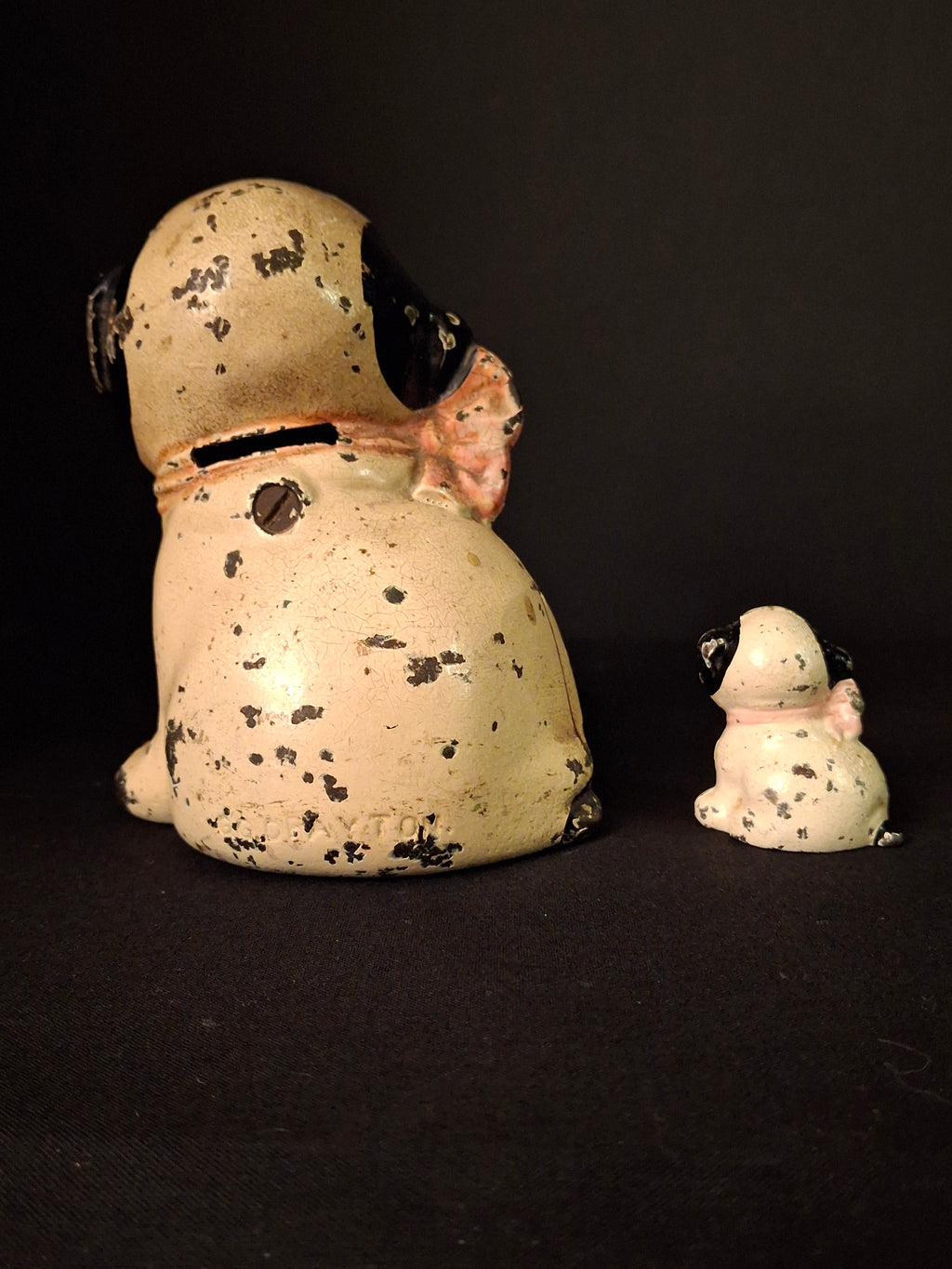 Antique Hubley Cast Iron Puppo Dog Coin Bank & Miniature Figure Set Grace Drayton