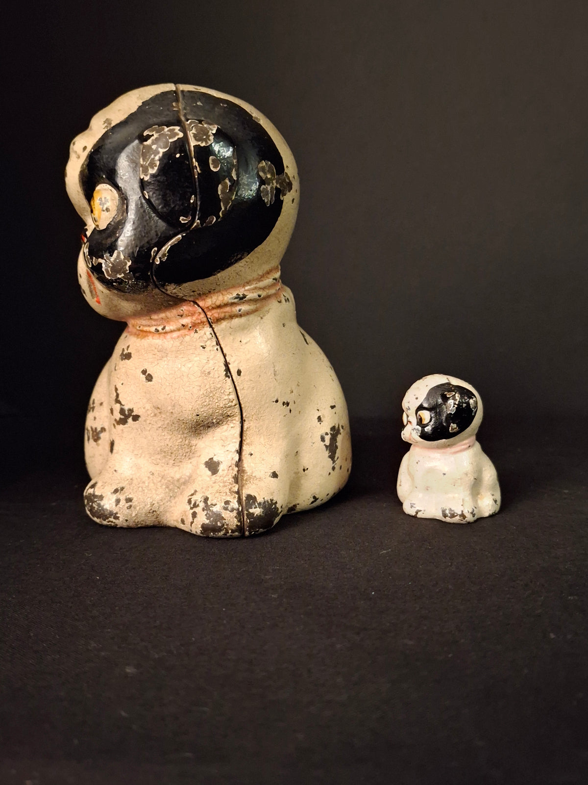 Antique Hubley Cast Iron Puppo Dog Coin Bank & Miniature Figure Set Grace Drayton
