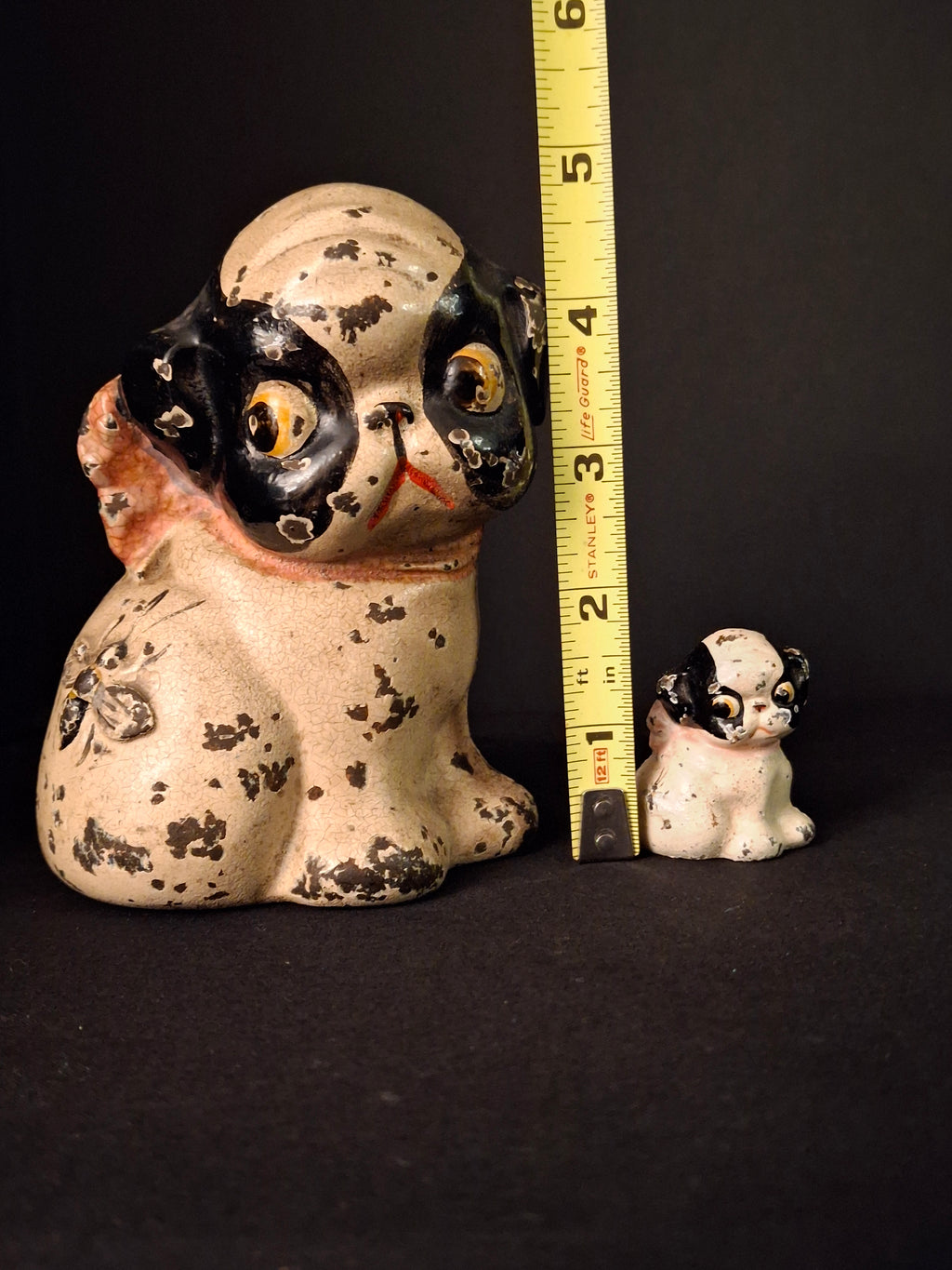 Antique Hubley Cast Iron Puppo Dog Coin Bank & Miniature Figure Set Grace Drayton