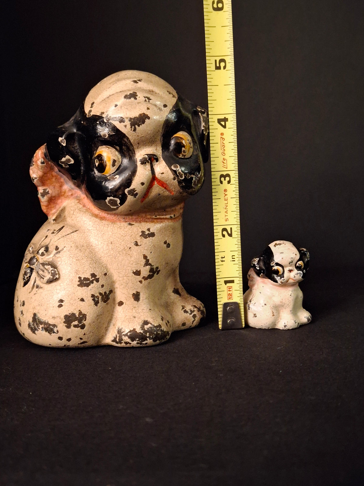 Antique Hubley Cast Iron Puppo Dog Coin Bank & Miniature Figure Set Grace Drayton