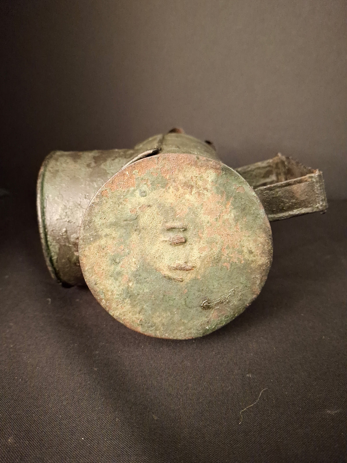 RARE Antique 19th Century Tin Bullseye Watchman Candle Lantern Crimped Green Paint Police Belt Lamp 7"