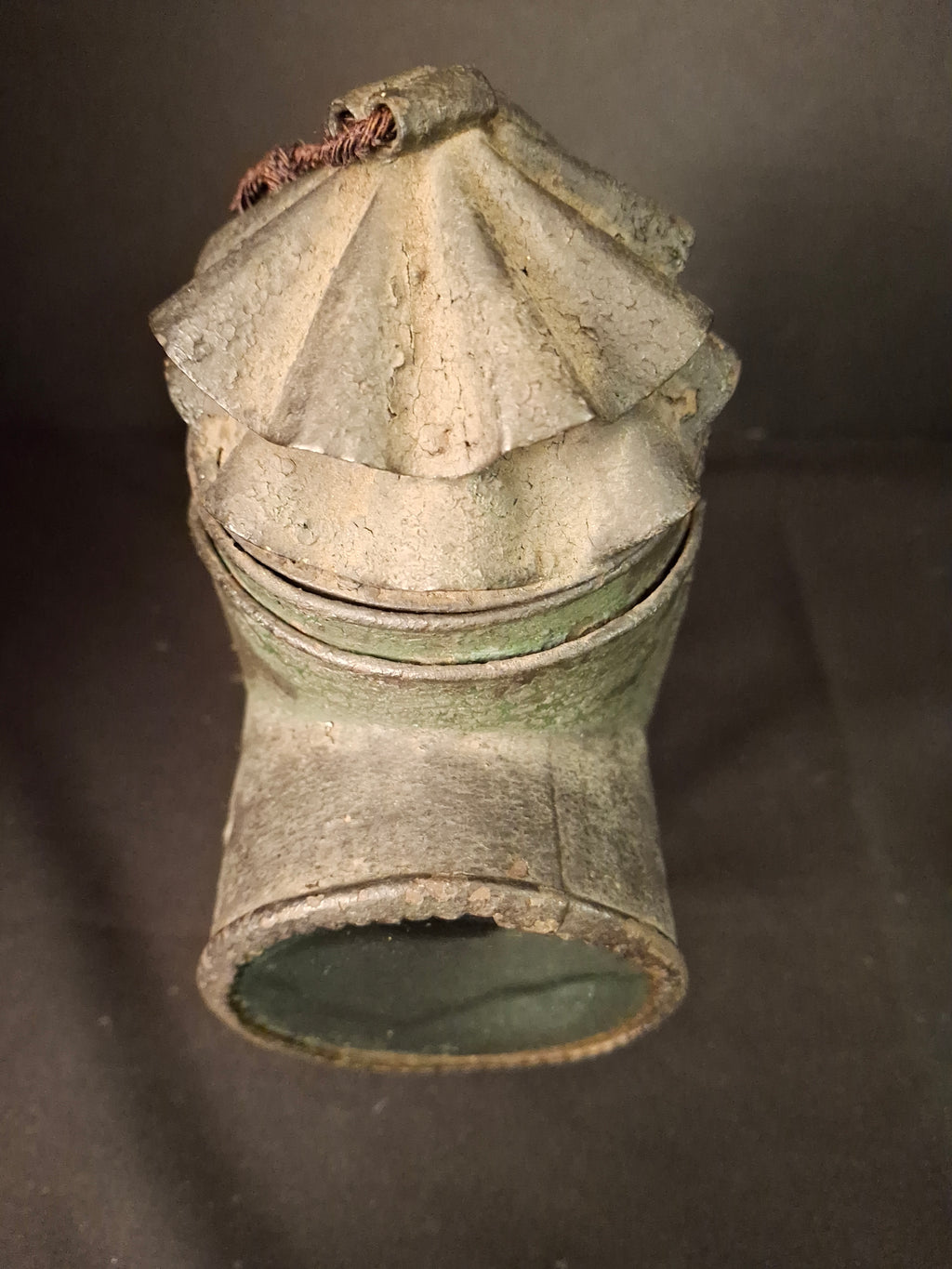 RARE Antique 19th Century Tin Bullseye Watchman Candle Lantern Crimped Green Paint Police Belt Lamp 7"