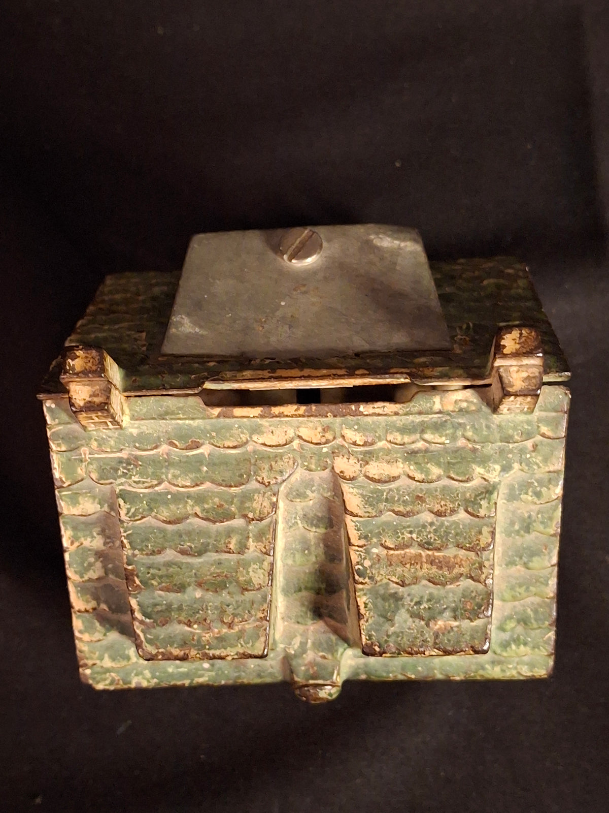 Antique AC Williams Cast Iron Colonial House Architectural Still Bank Porch Dormers circa 1920