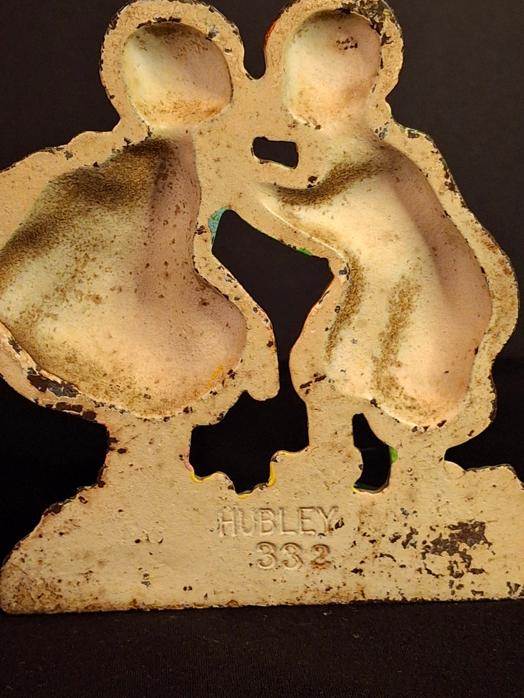 Antique Hubley 332 Cast Iron Kissing Dutch Kids Bookends Pair Original Paint 1920s
