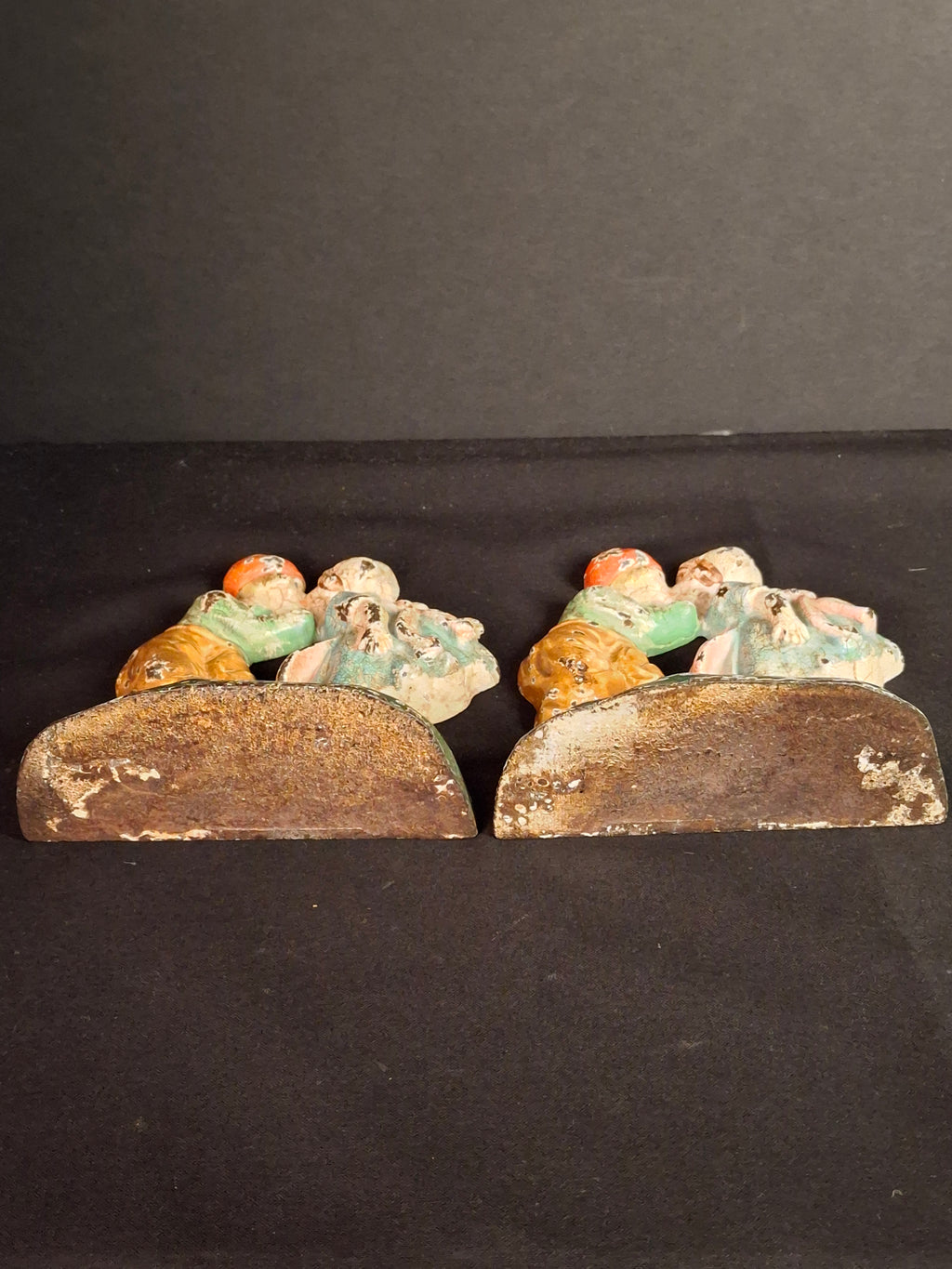 Antique Hubley 332 Cast Iron Kissing Dutch Kids Bookends Pair Original Paint 1920s
