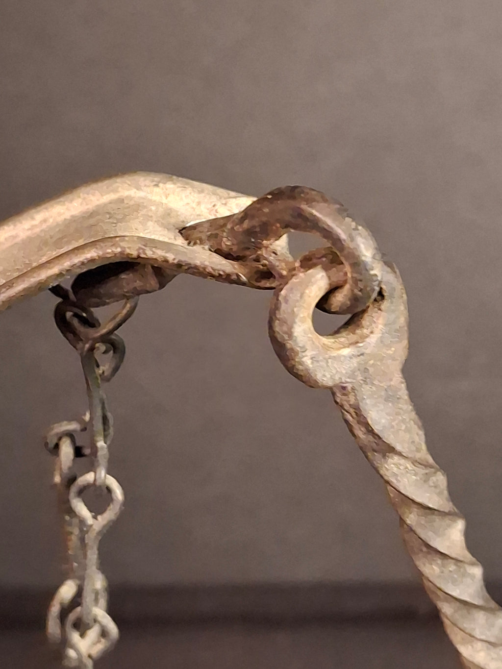 Large Antique Colonial Sheet Tin Betty Lamp Wrought Iron Twisted Hook Wick Pick C. 1820