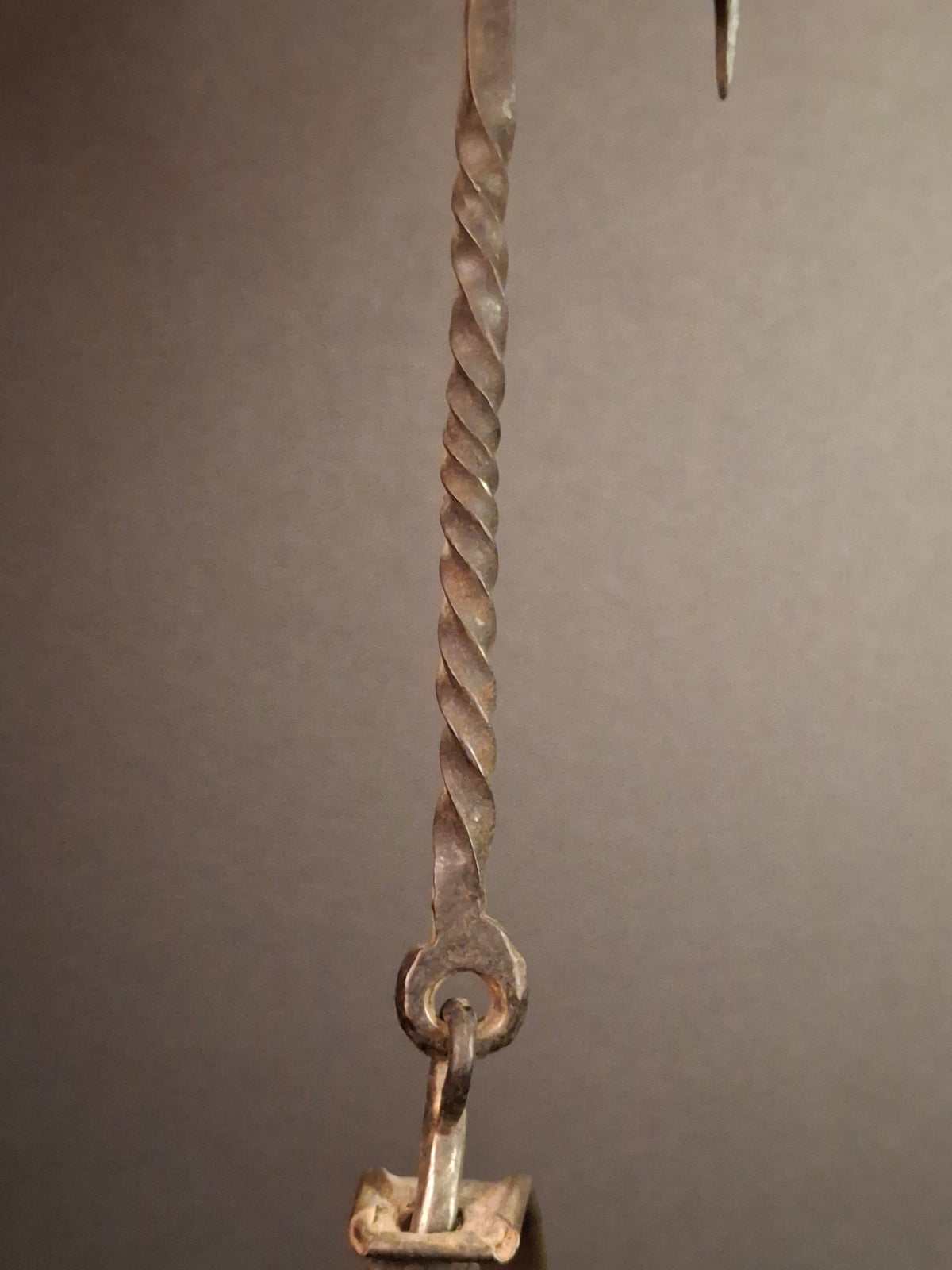 Large Antique Colonial Sheet Tin Betty Lamp Wrought Iron Twisted Hook Wick Pick C. 1820