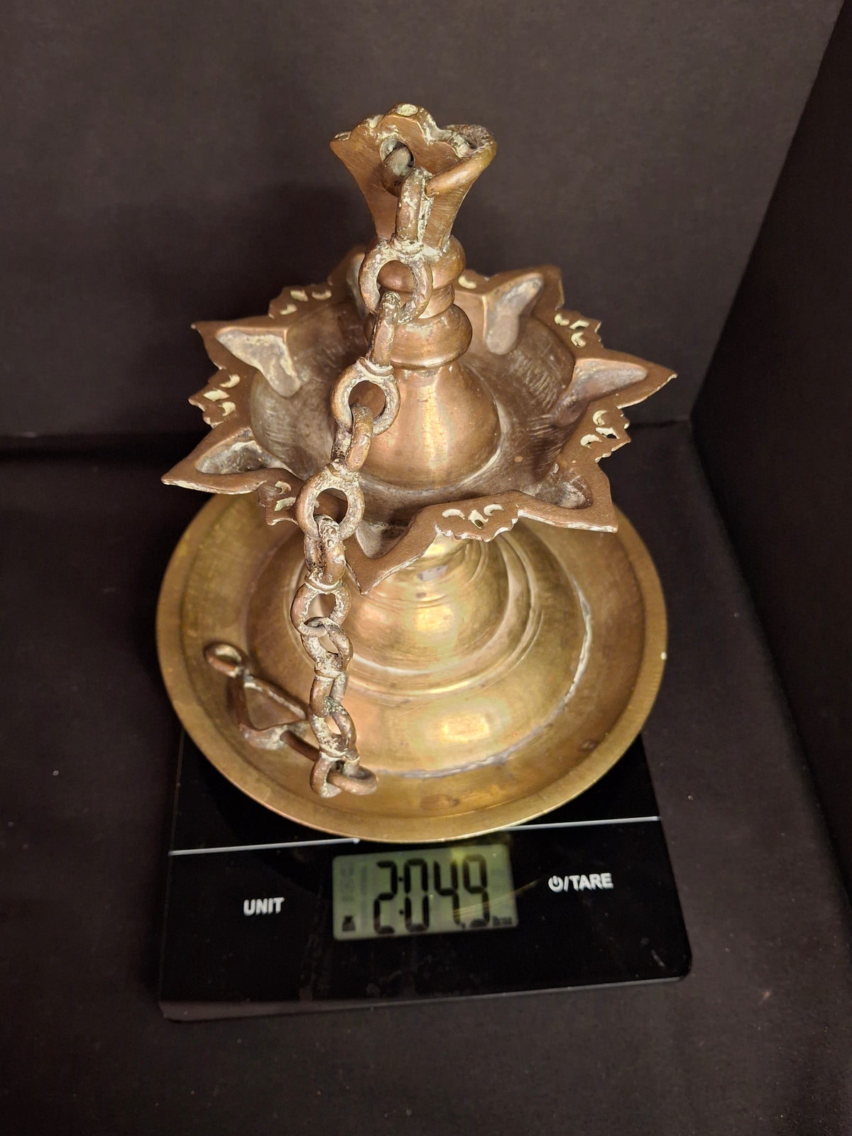 Antique 18th Century / Possibly 17th Century Continental Brass 7 Wick Shabbat Oil Lamp Judenstern