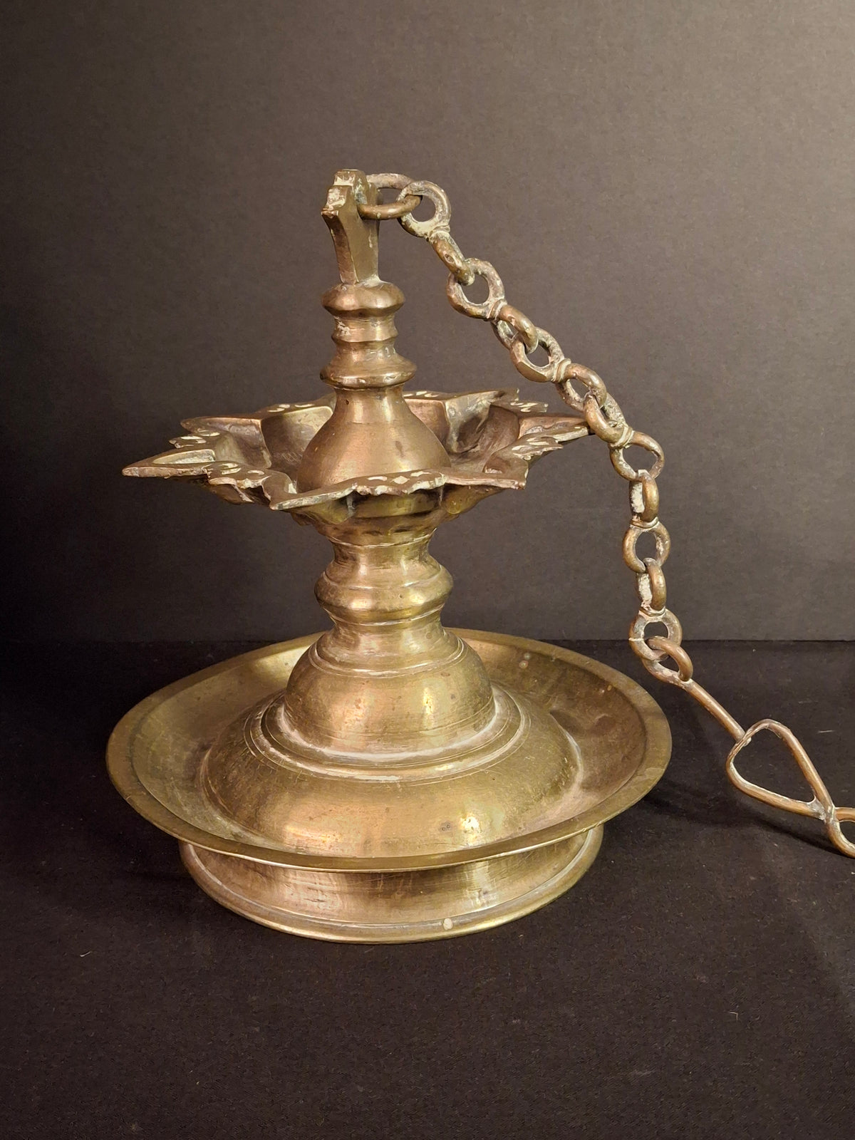 Antique 18th Century / Possibly 17th Century Continental Brass 7 Wick Shabbat Oil Lamp Judenstern