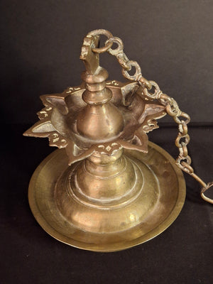 Antique 18th Century / Possibly 17th Century Continental Brass 7 Wick Shabbat Oil Lamp Judenstern