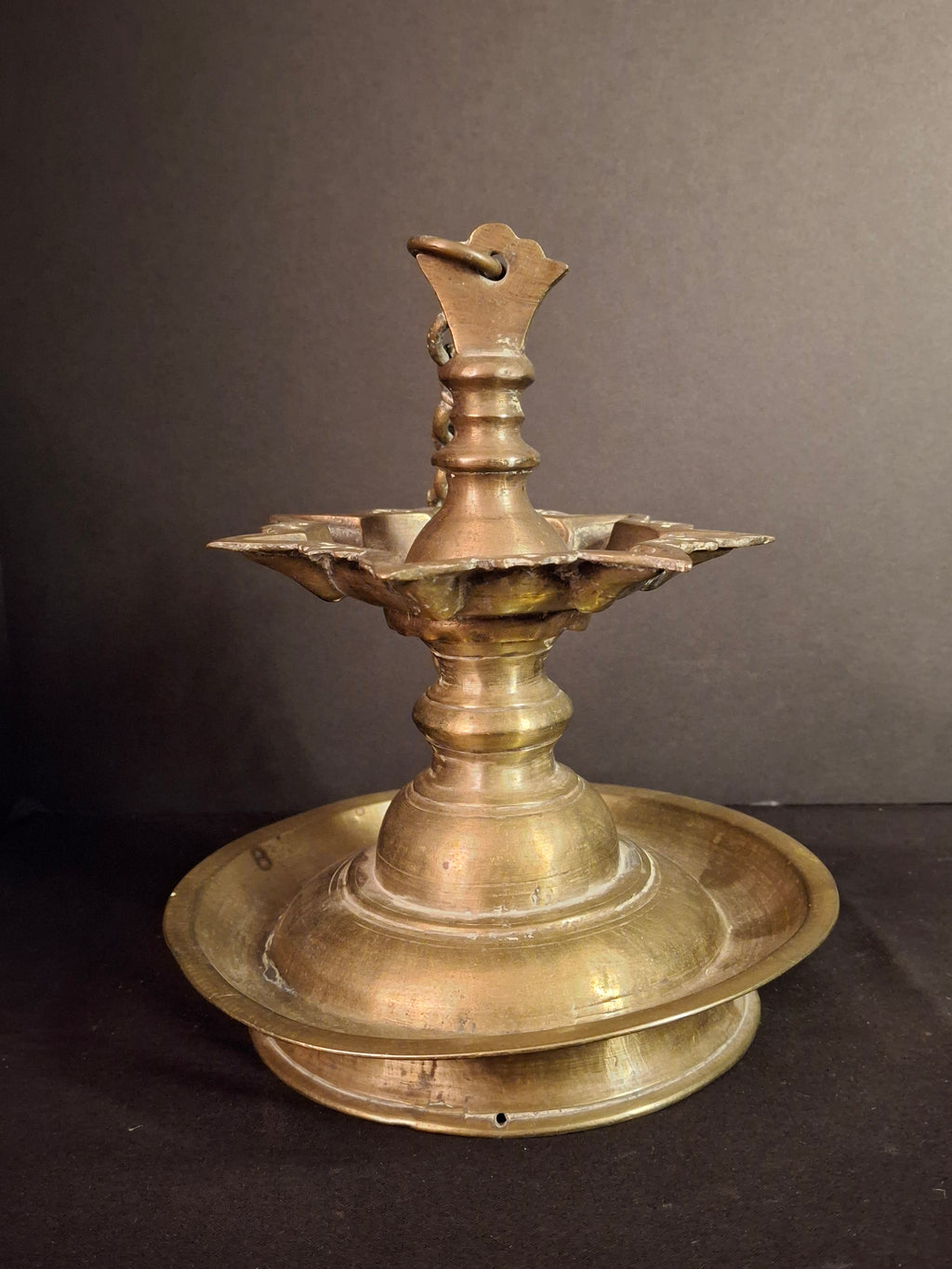 Antique 18th Century / Possibly 17th Century Continental Brass 7 Wick Shabbat Oil Lamp Judenstern