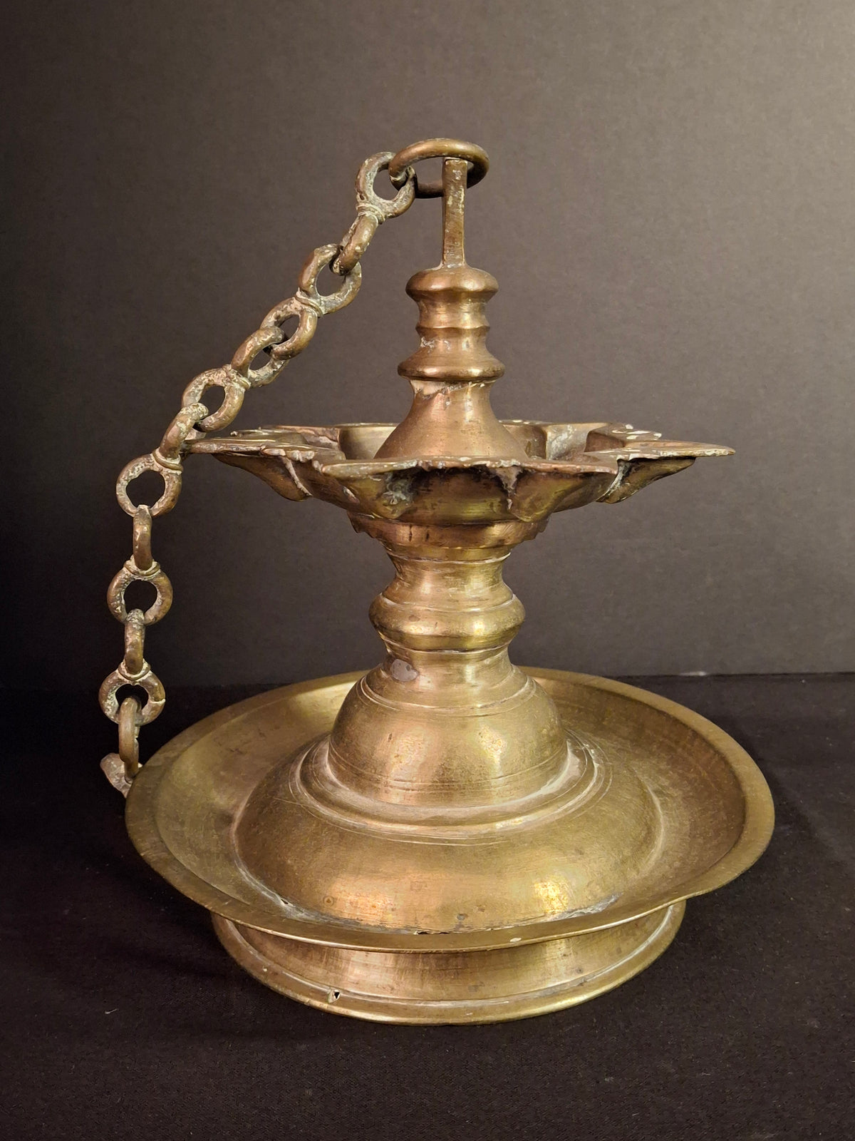 Antique 18th Century / Possibly 17th Century Continental Brass 7 Wick Shabbat Oil Lamp Judenstern