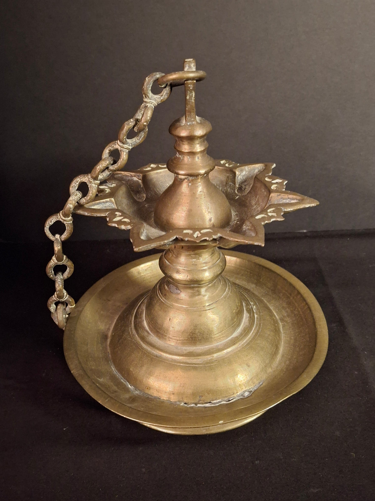 Antique 18th Century / Possibly 17th Century Continental Brass 7 Wick Shabbat Oil Lamp Judenstern