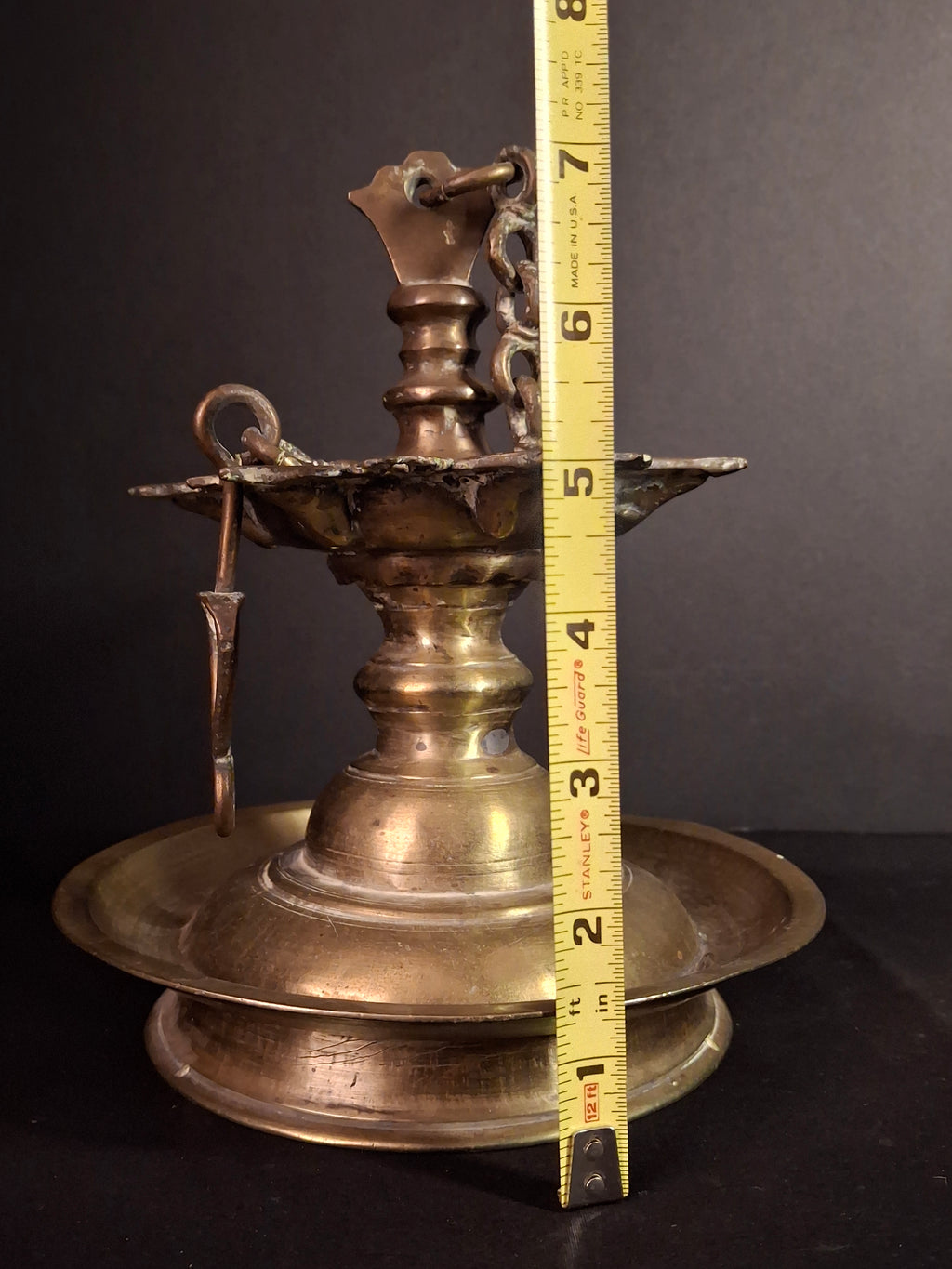 Antique 18th Century / Possibly 17th Century Continental Brass 7 Wick Shabbat Oil Lamp Judenstern