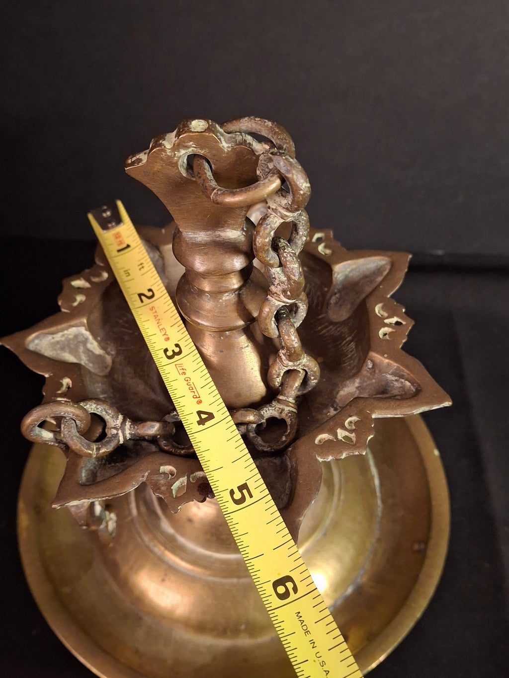 Antique 18th Century / Possibly 17th Century Continental Brass 7 Wick Shabbat Oil Lamp Judenstern