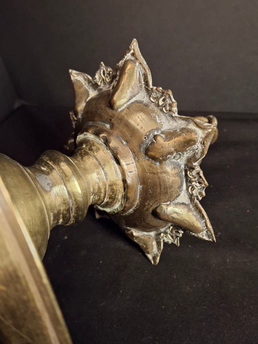 Antique 18th Century / Possibly 17th Century Continental Brass 7 Wick Shabbat Oil Lamp Judenstern