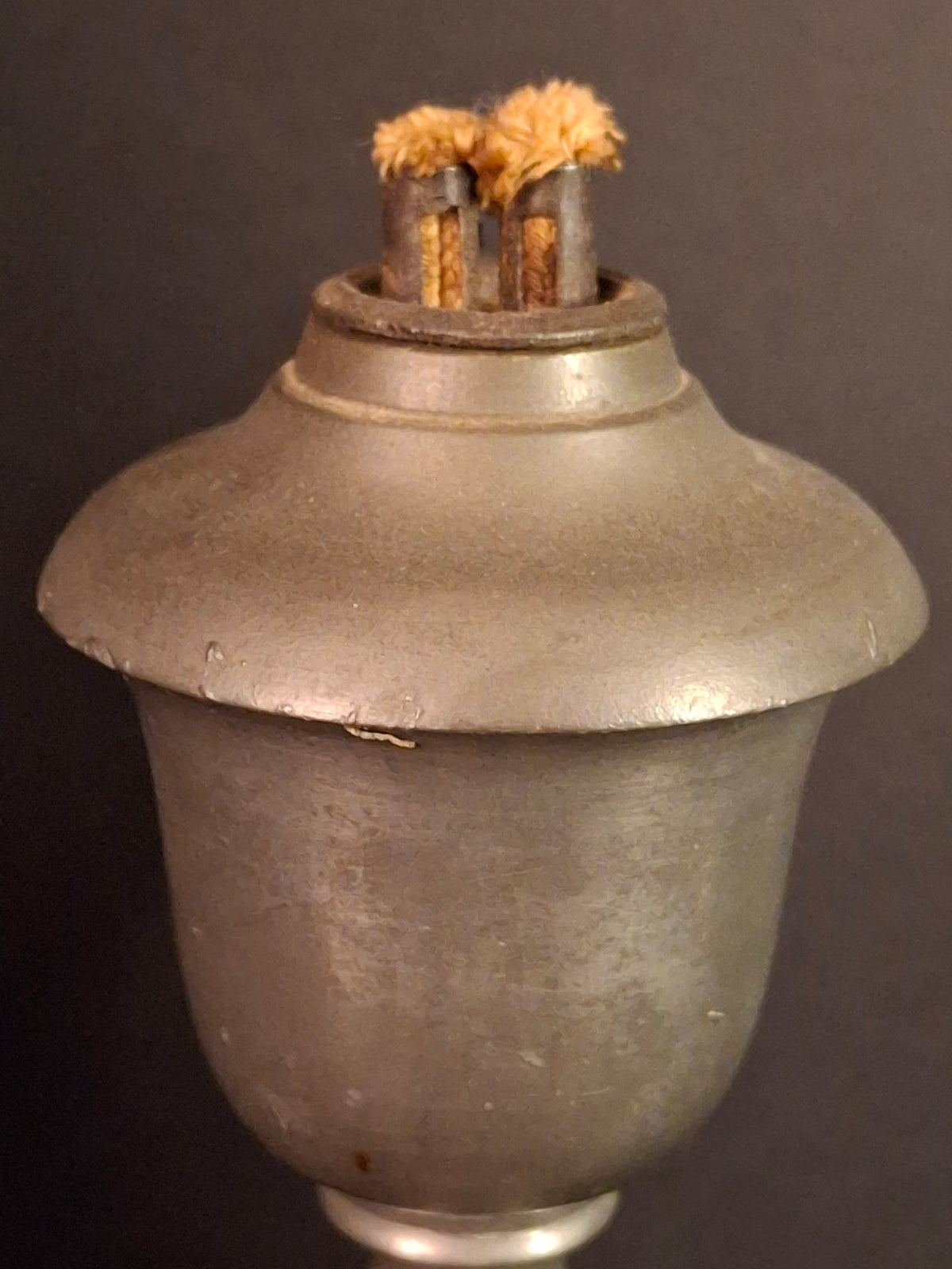 Pair Antique 1840s Freeman Porter Pewter Whale Oil Lamps Westbrook Maine No. 1