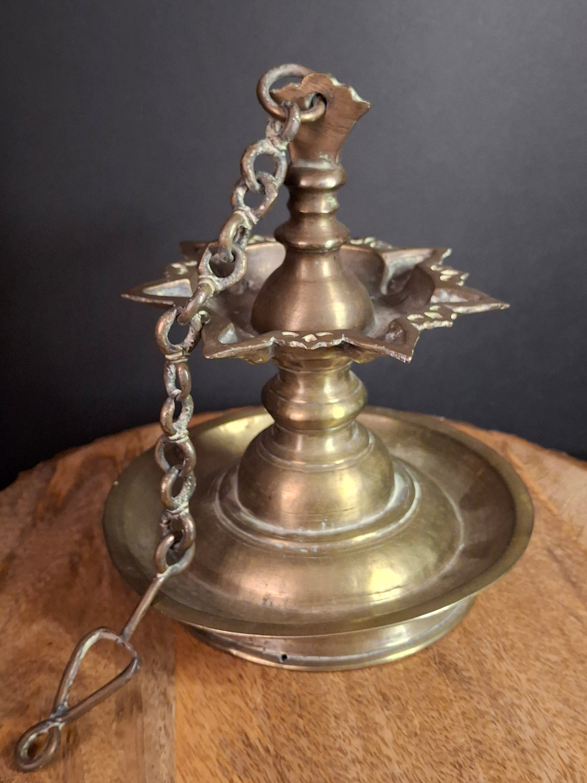 Antique 18th Century / Possibly 17th Century Continental Brass 7 Wick Shabbat Oil Lamp Judenstern