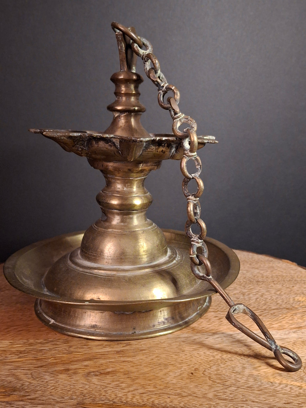 Antique 18th Century / Possibly 17th Century Continental Brass 7 Wick Shabbat Oil Lamp Judenstern