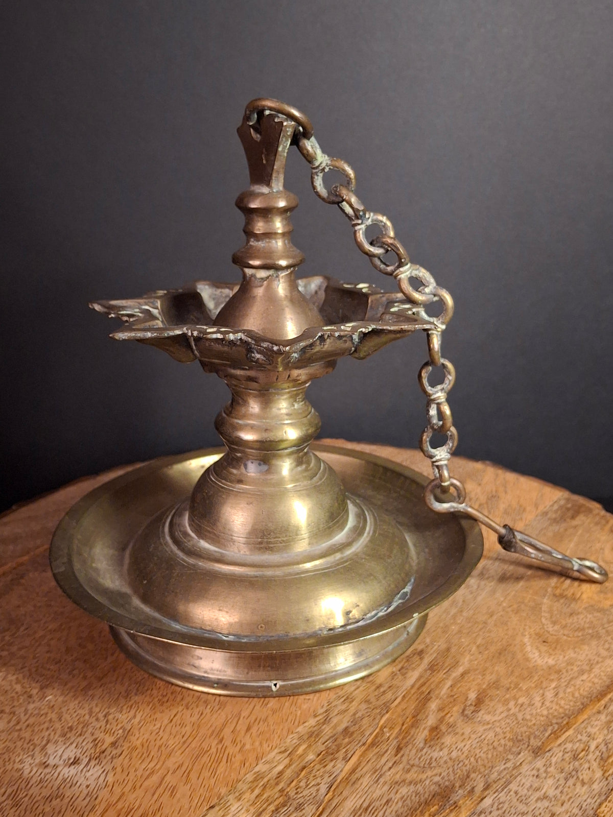 Antique 18th Century / Possibly 17th Century Continental Brass 7 Wick Shabbat Oil Lamp Judenstern