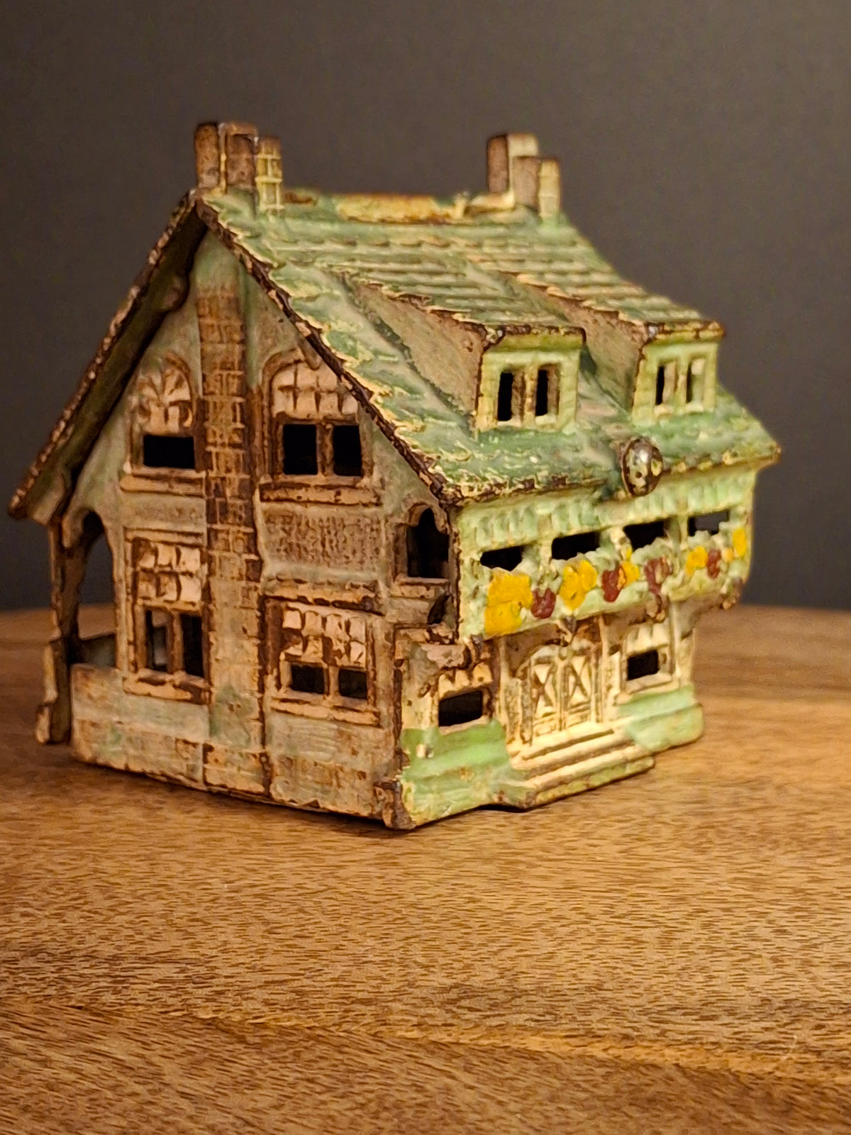 Antique AC Williams Cast Iron Colonial House Architectural Still Bank Porch Dormers circa 1920