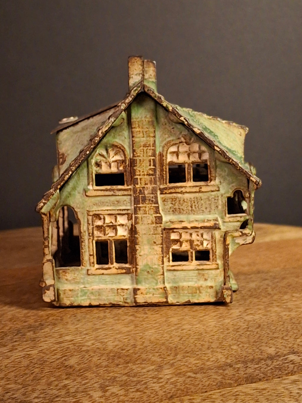 Antique AC Williams Cast Iron Colonial House Architectural Still Bank Porch Dormers circa 1920