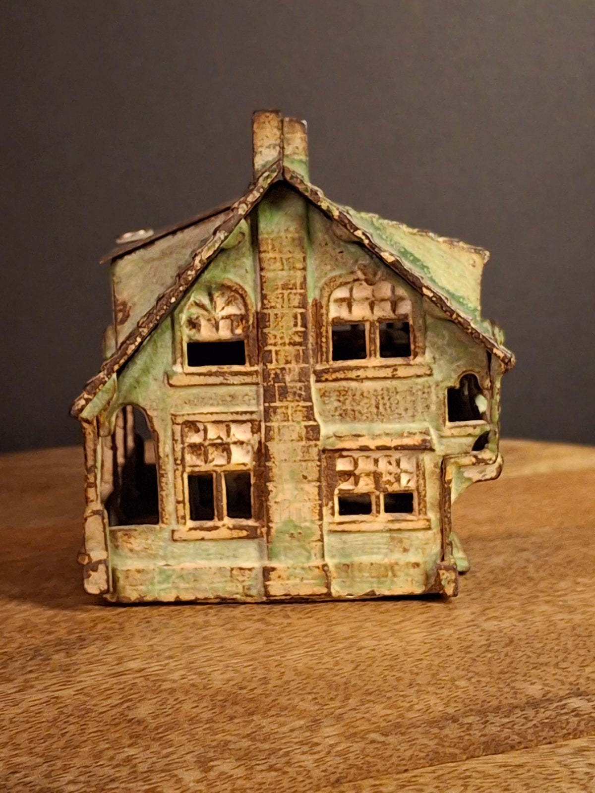 Antique AC Williams Cast Iron Colonial House Architectural Still Bank Porch Dormers circa 1920