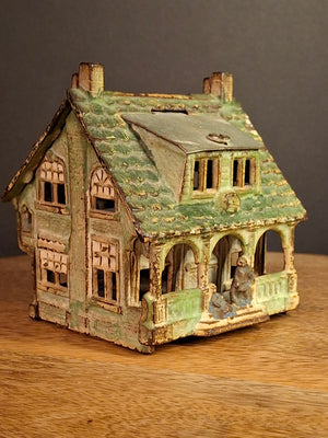 Antique AC Williams Cast Iron Colonial House Architectural Still Bank Porch Dormers circa 1920