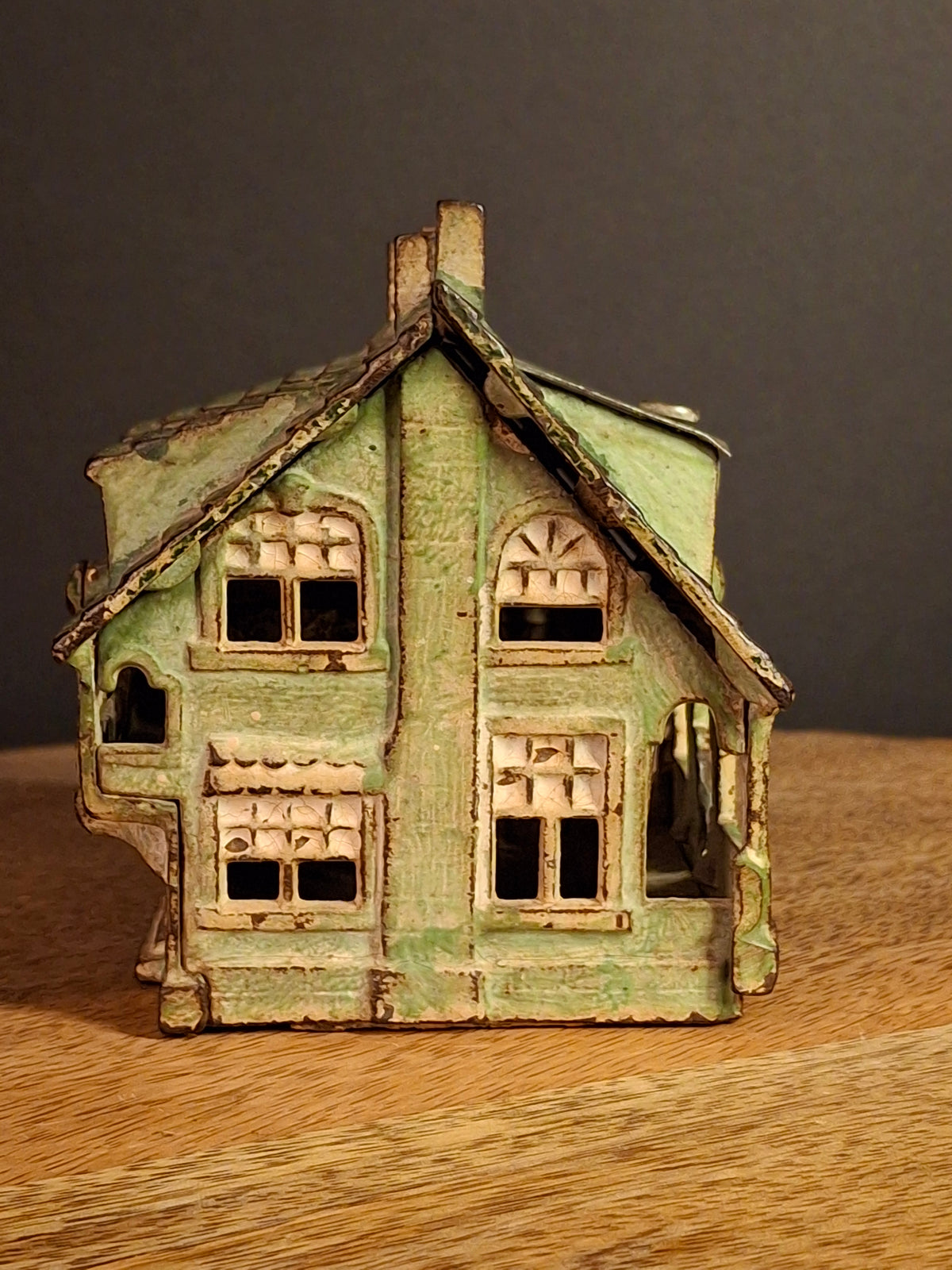 Antique AC Williams Cast Iron Colonial House Architectural Still Bank Porch Dormers circa 1920