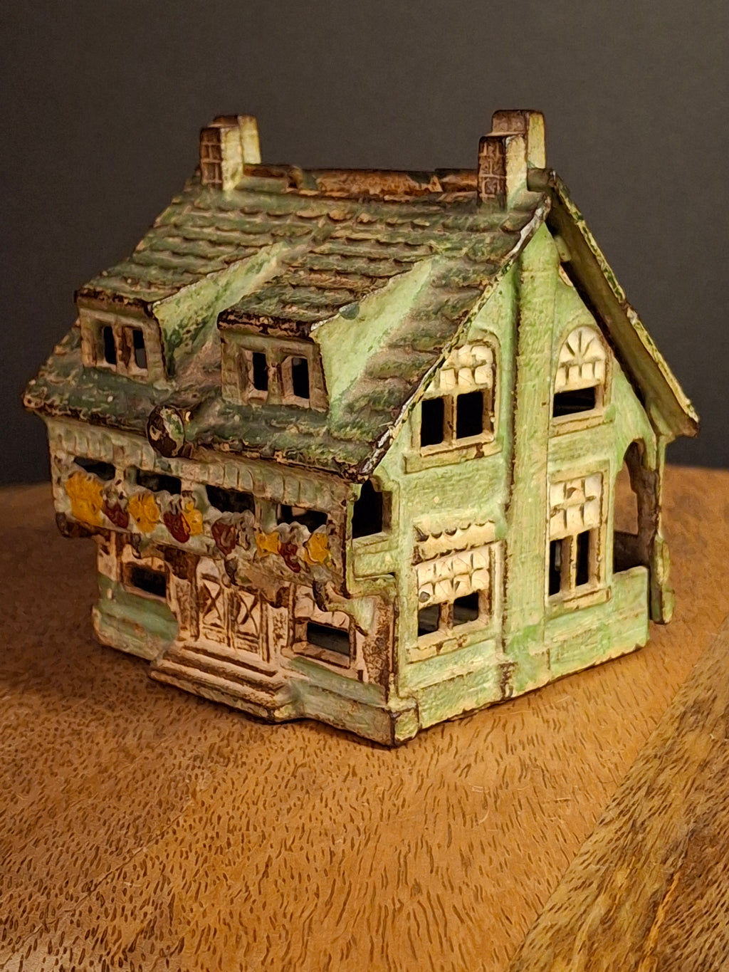 Antique AC Williams Cast Iron Colonial House Architectural Still Bank Porch Dormers circa 1920