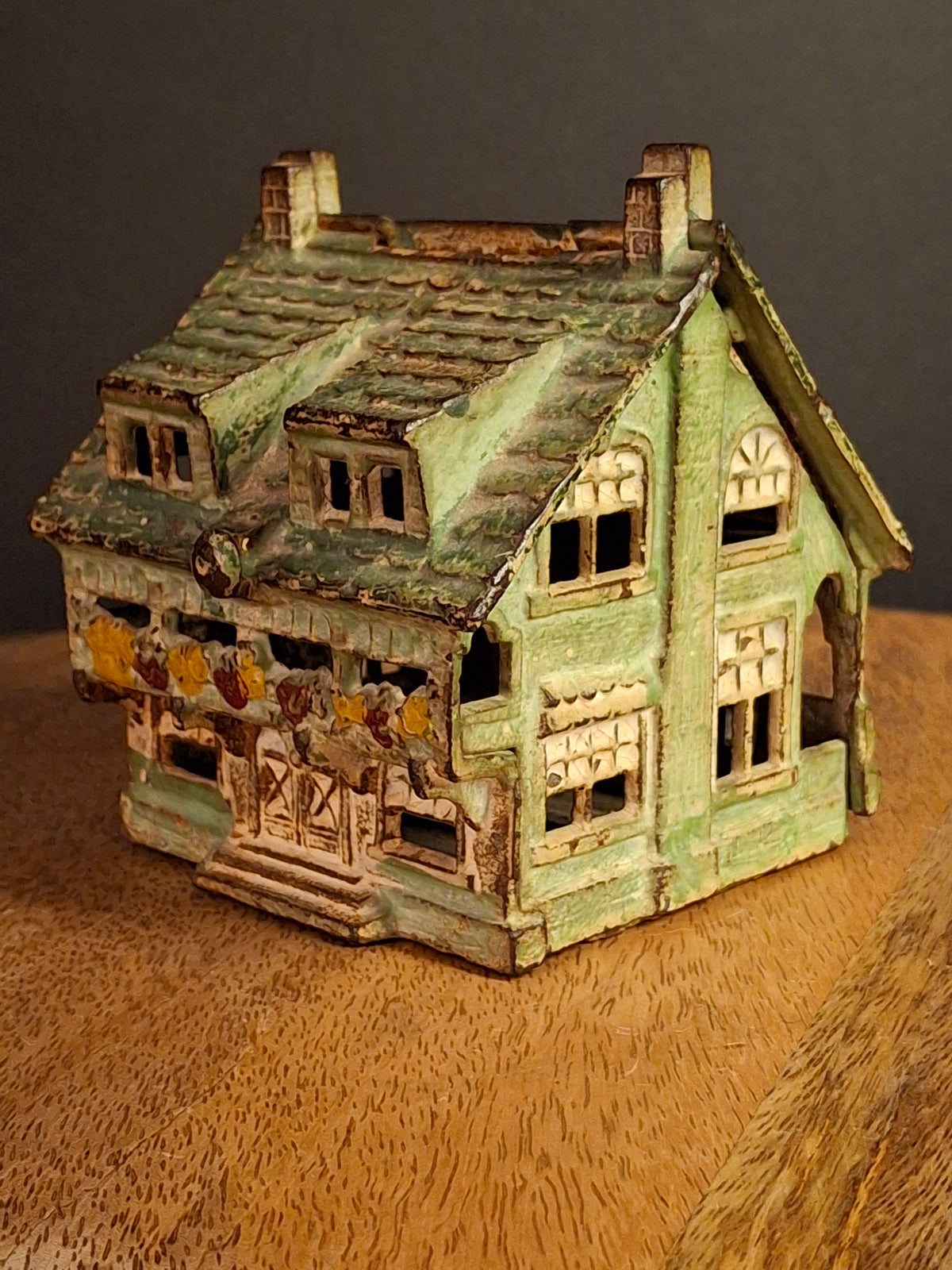 Antique AC Williams Cast Iron Colonial House Architectural Still Bank Porch Dormers circa 1920