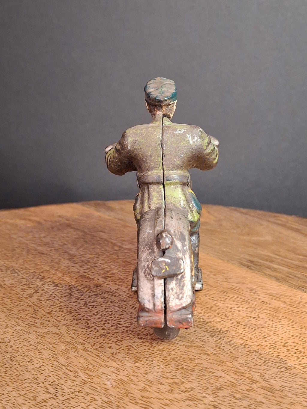 Antique 1930s Hubley Cast Iron Patrol Cop Police Motorcycle Toy | Green and Red Paint & Integral Officer Rider 6.25"