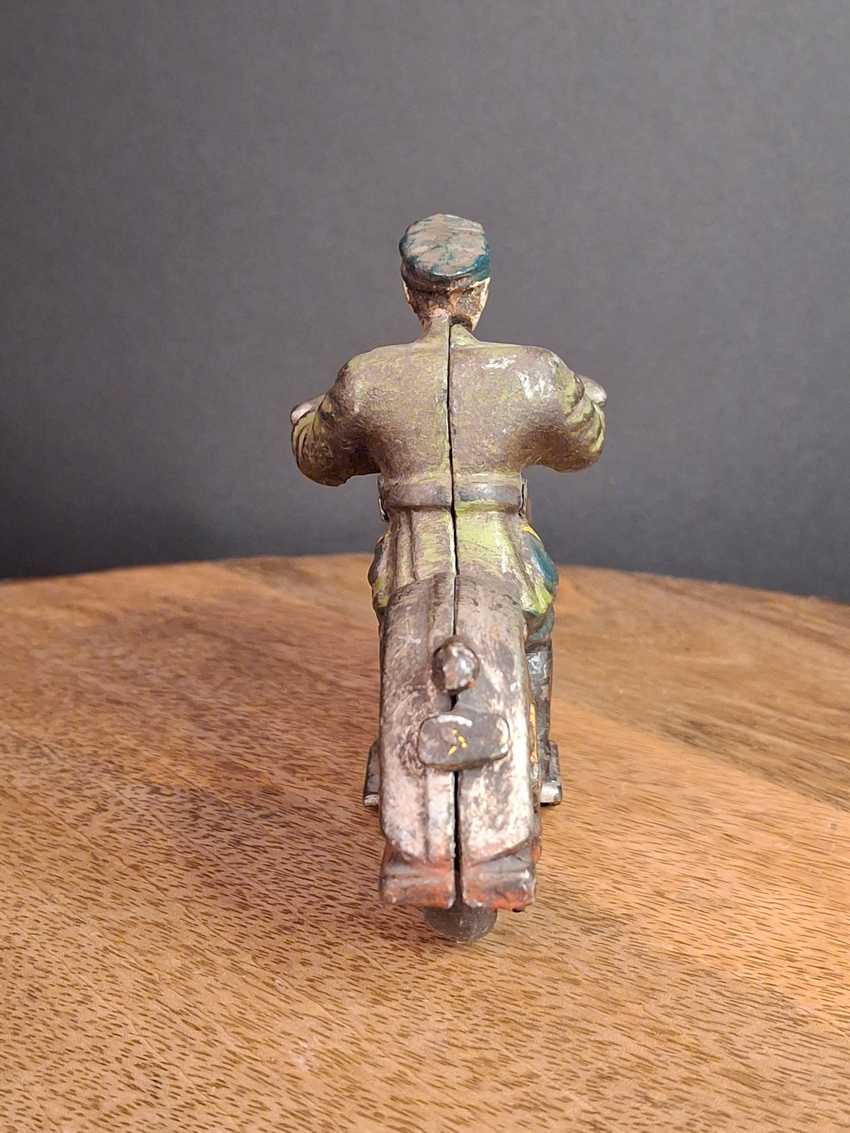 Antique 1930s Hubley Cast Iron Patrol Cop Police Motorcycle Toy | Green and Red Paint & Integral Officer Rider 6.25"