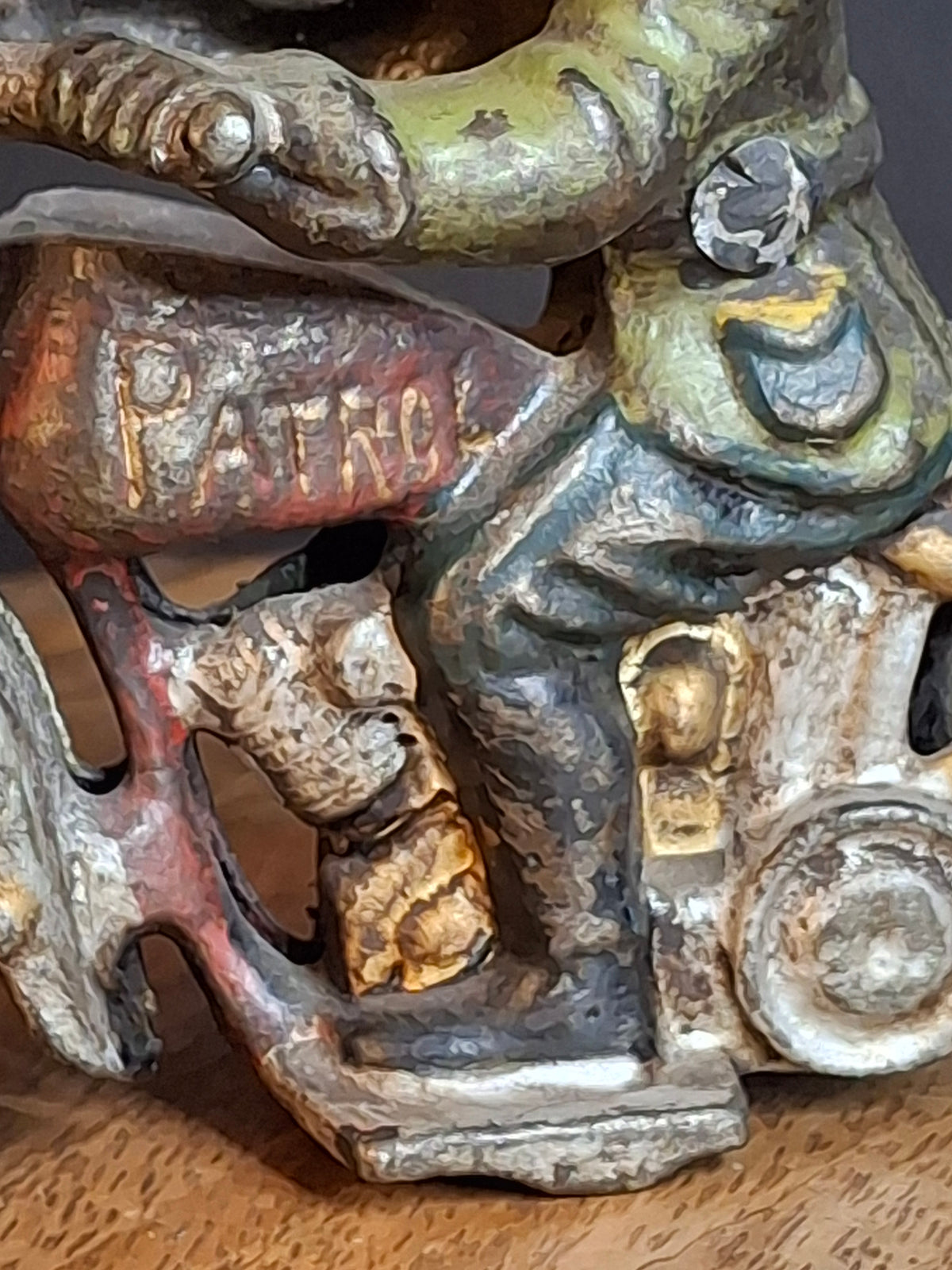 Antique 1930s Hubley Cast Iron Patrol Cop Police Motorcycle Toy | Green and Red Paint & Integral Officer Rider 6.25"