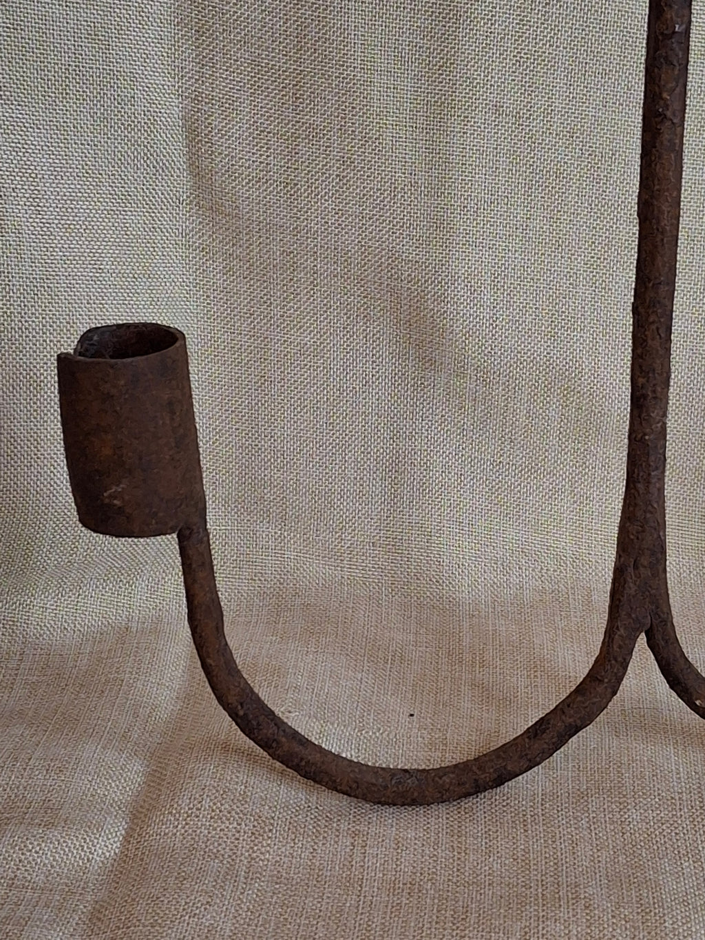 18th Century Hand Forged Wrought Iron Hanging Double Candle Holder Loom Light Heart Top