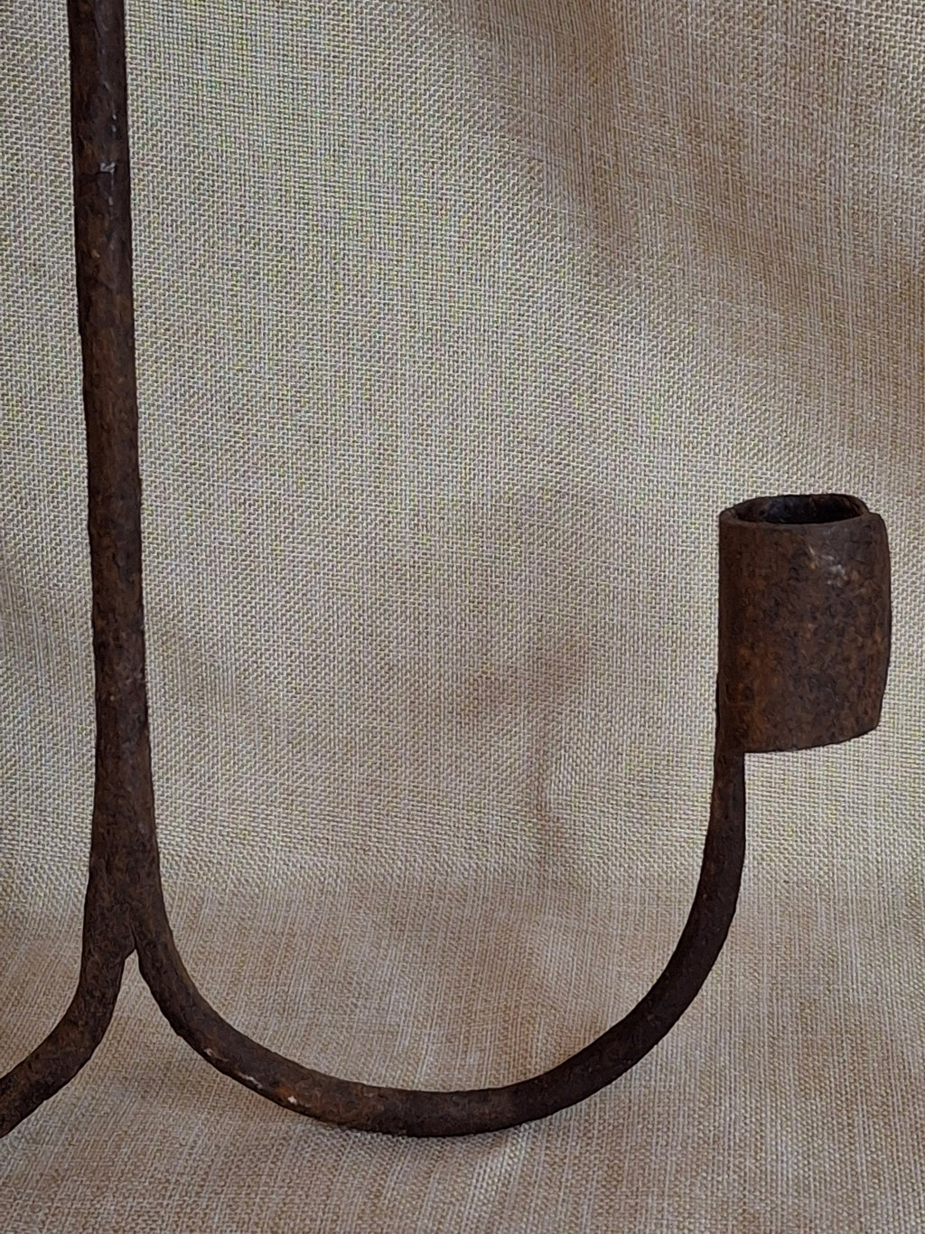 18th Century Hand Forged Wrought Iron Hanging Double Candle Holder Loom Light Heart Top