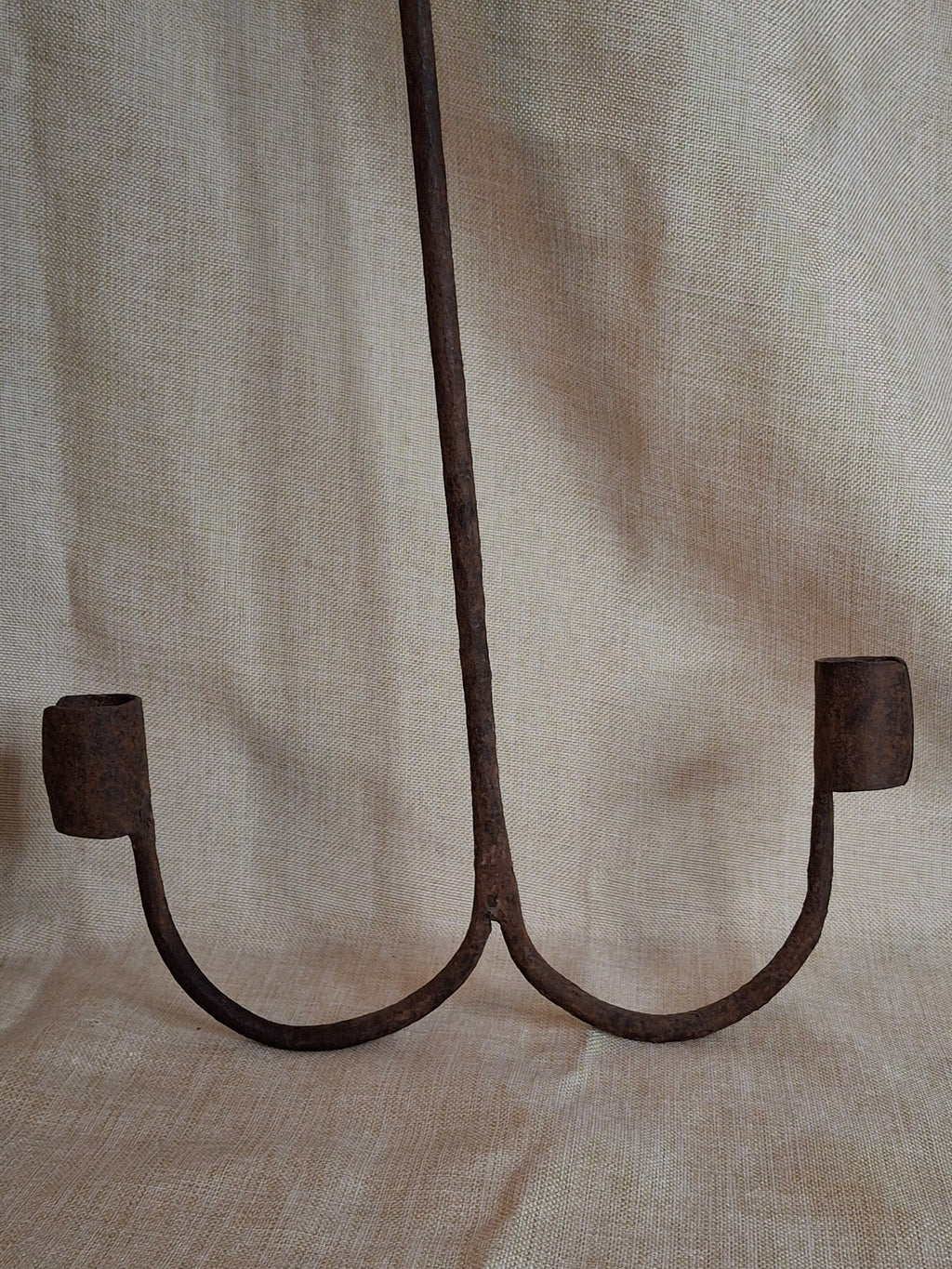 18th Century Hand Forged Wrought Iron Hanging Double Candle Holder Loom Light Heart Top