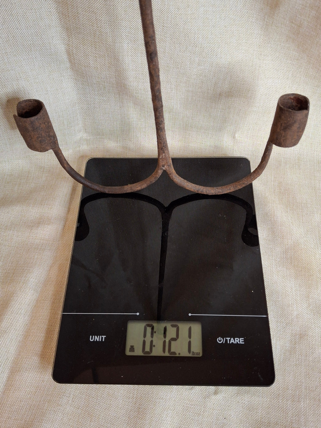 18th Century Hand Forged Wrought Iron Hanging Double Candle Holder Loom Light Heart Top