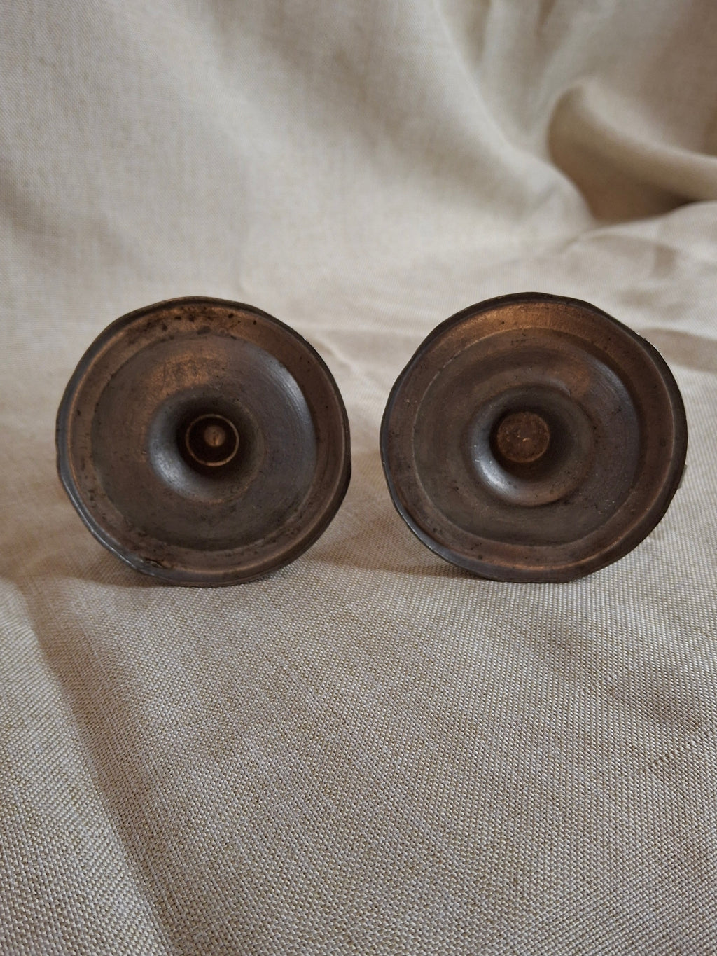 Pair Antique Miniature Pewter Whale Oil Finger Lamps Single Tube Burners c. 1830-1850