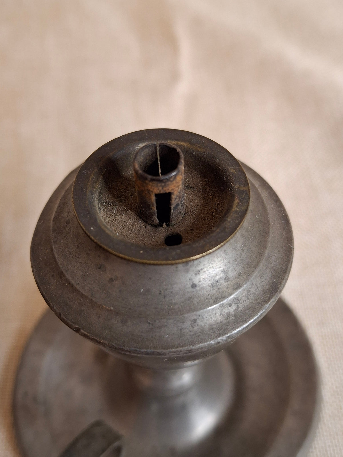 Pair Antique Miniature Pewter Whale Oil Finger Lamps Single Tube Burners c. 1830-1850