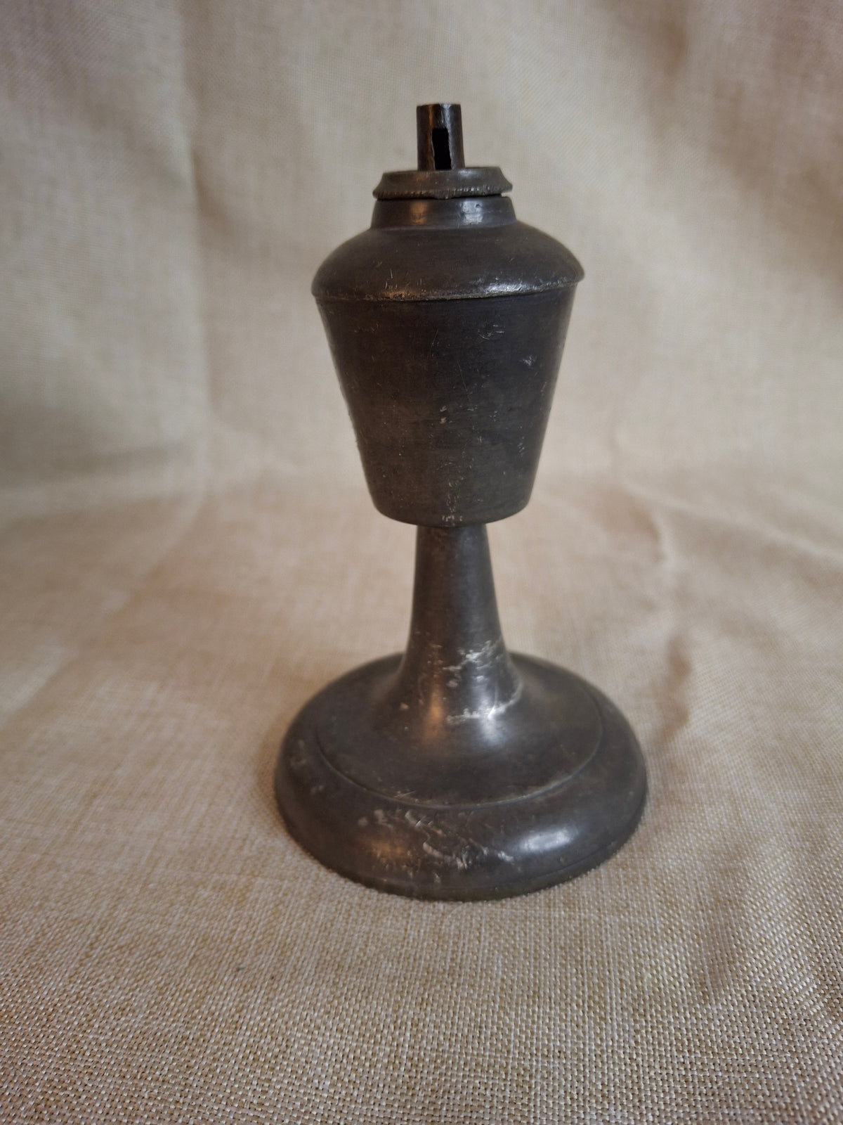 Antique Miniature Pewter Whale Oil Lamp Single Tube Burner Early American Stand Lamp 1840s