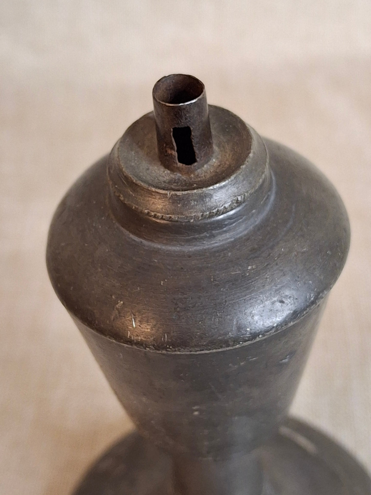 Antique Miniature Pewter Whale Oil Lamp Single Tube Burner Early American Stand Lamp 1840s