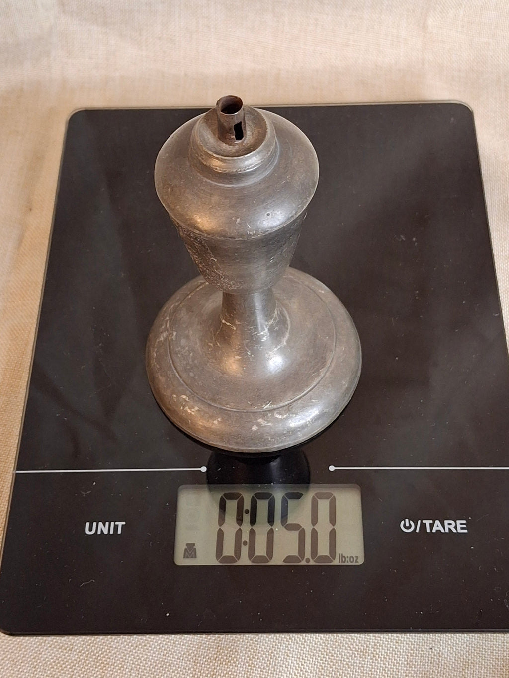 Antique Miniature Pewter Whale Oil Lamp Single Tube Burner Early American Stand Lamp 1840s
