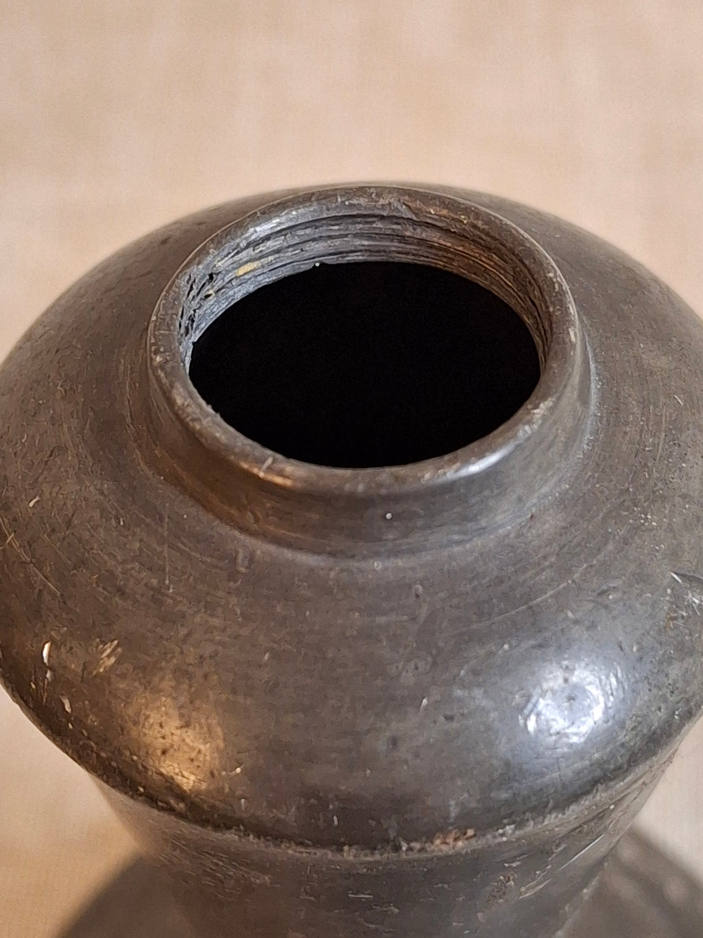 Antique Miniature Pewter Whale Oil Lamp Single Tube Burner Early American Stand Lamp 1840s
