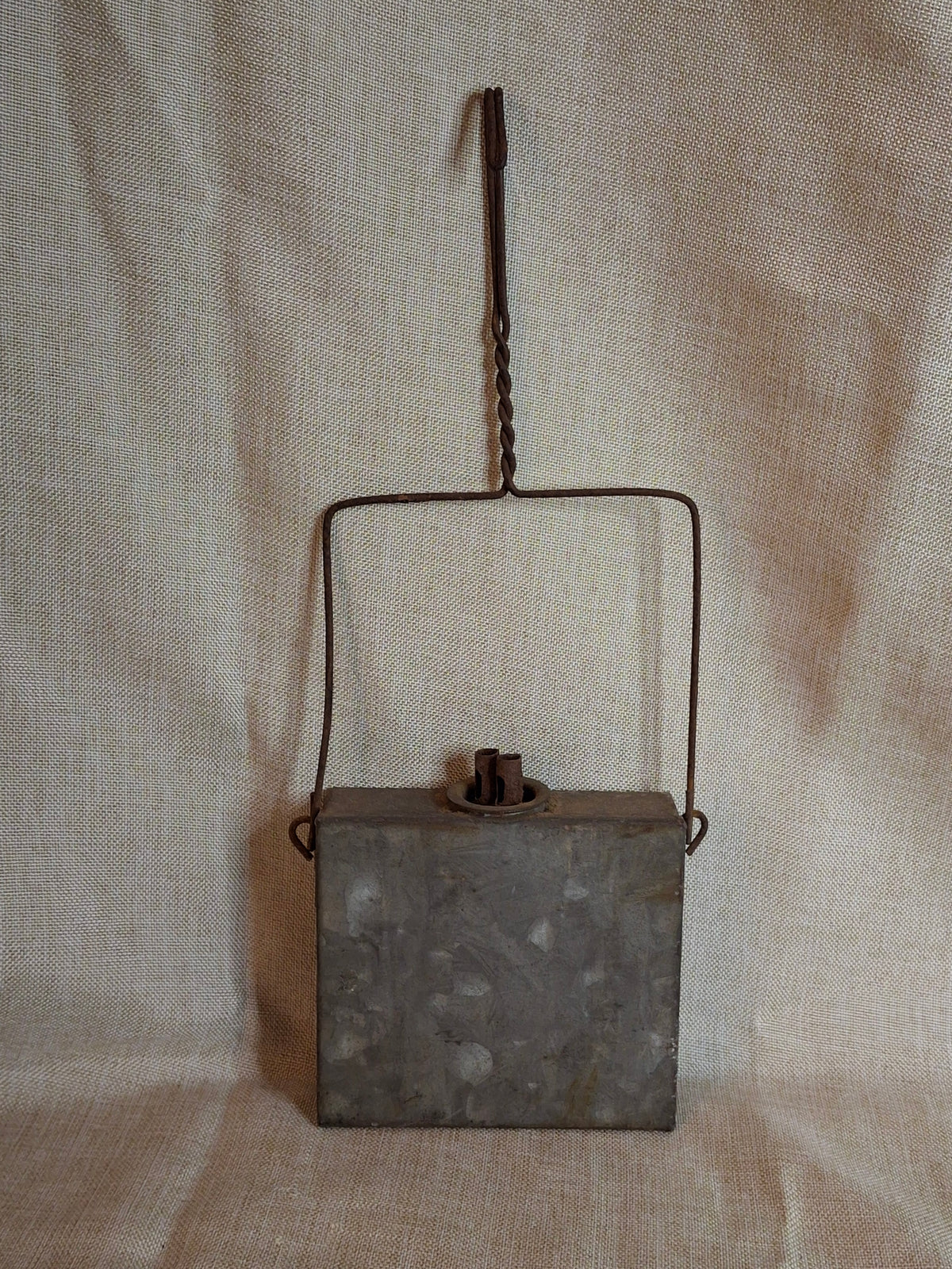 Antique 19th Century Galvanized Tin Sheet Iron Rectangular Hanging Whale Oil Shop Lamp Hook