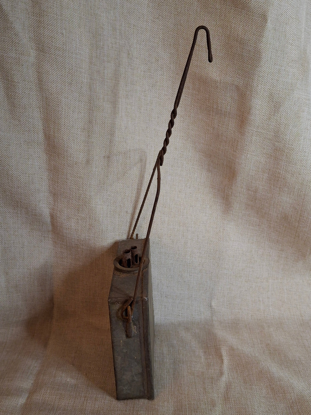 Antique 19th Century Galvanized Tin Sheet Iron Rectangular Hanging Whale Oil Shop Lamp Hook