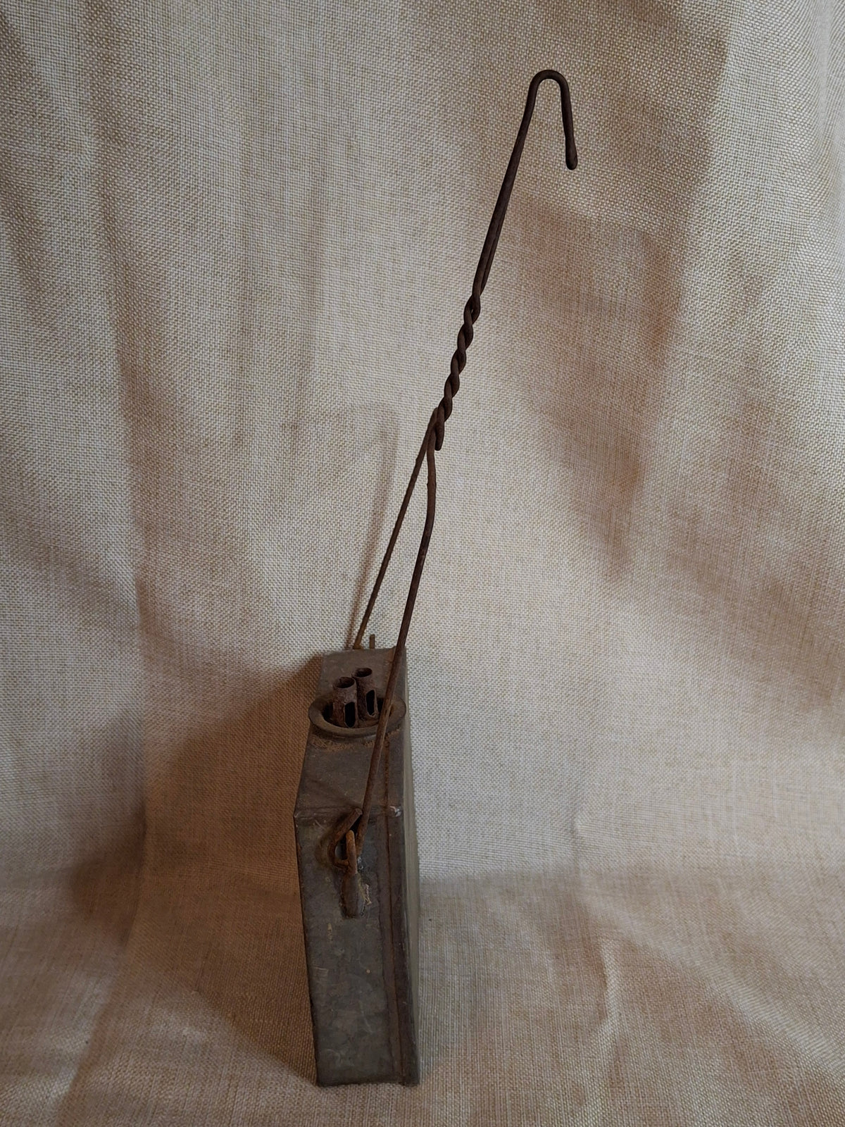Antique 19th Century Galvanized Tin Sheet Iron Rectangular Hanging Whale Oil Shop Lamp Hook